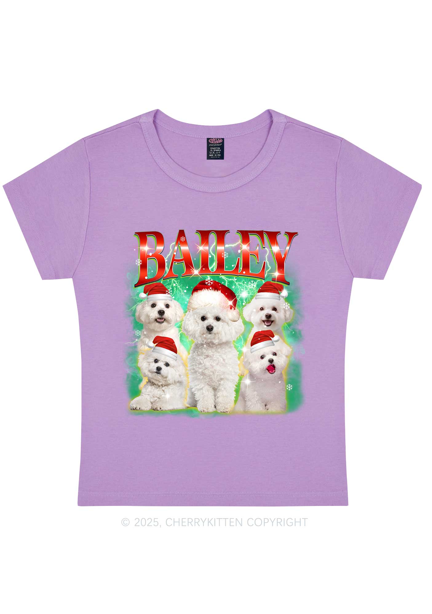 Custom Christmas Puppy Y2K Baby Tee Cherrykitten - Image 5