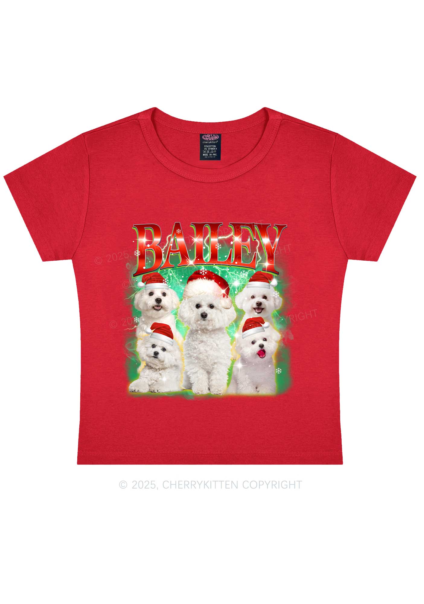 Custom Christmas Puppy Y2K Baby Tee Cherrykitten - Image 6