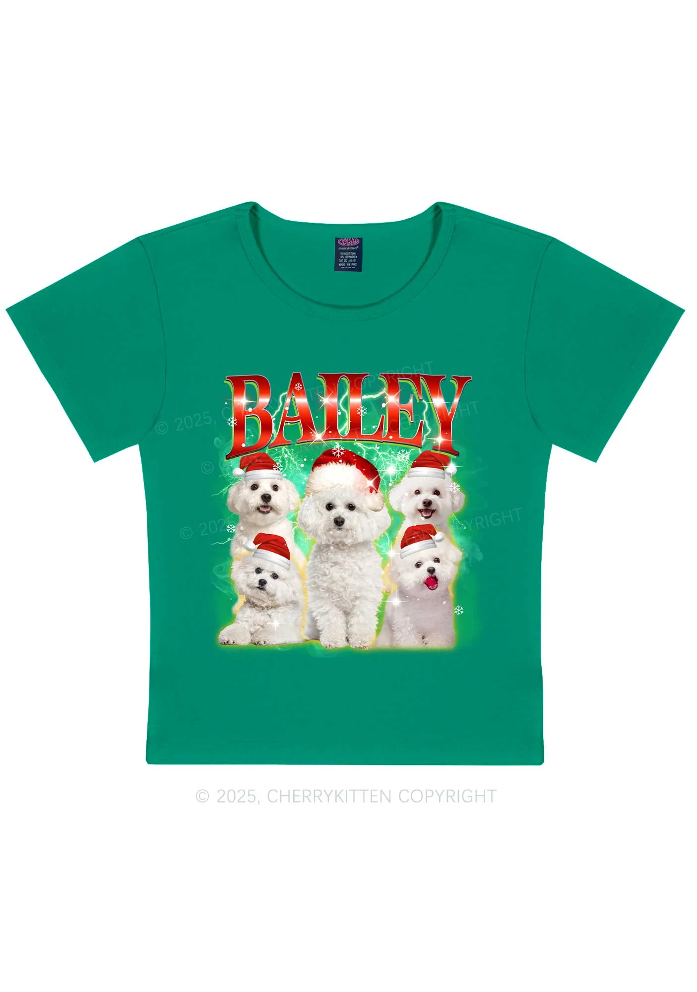 Custom Christmas Puppy Y2K Baby Tee Cherrykitten - Image 9