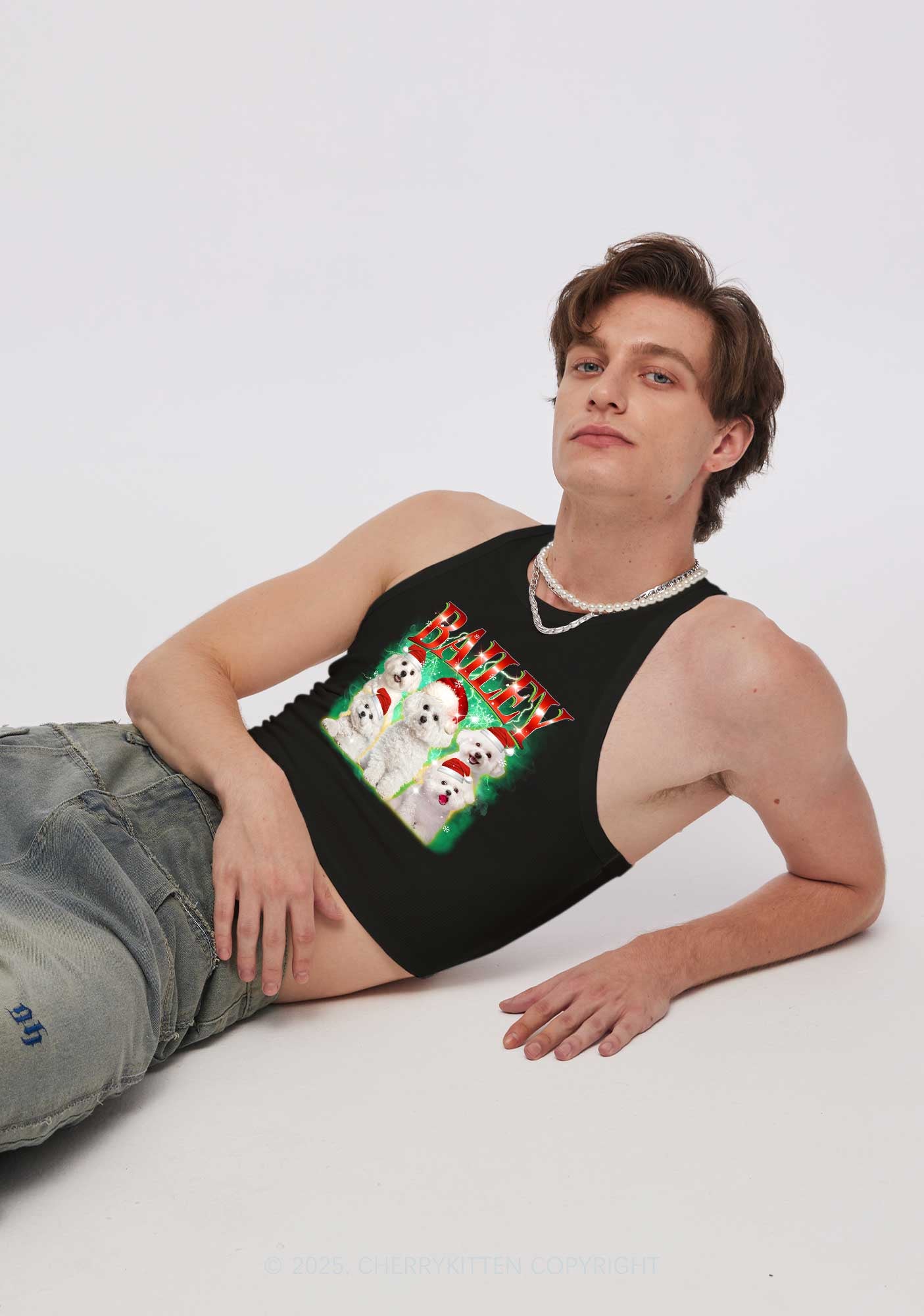 Custom Christmas Puppy Y2K Crop Tank Top Cherrykitten - Image 2