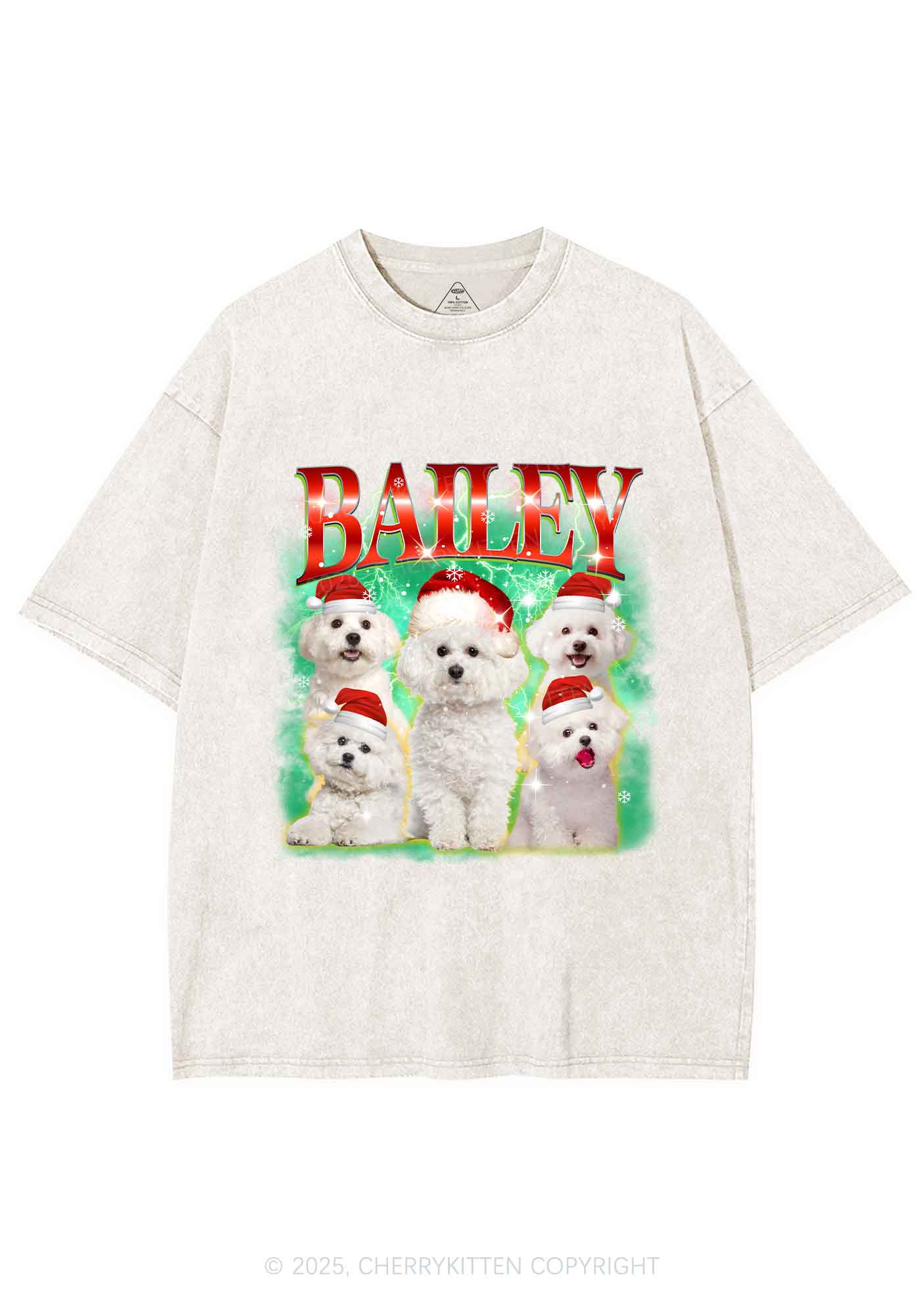 Custom Christmas Puppy Y2K Shirts Washed Tee Cherrykitten - Image 3