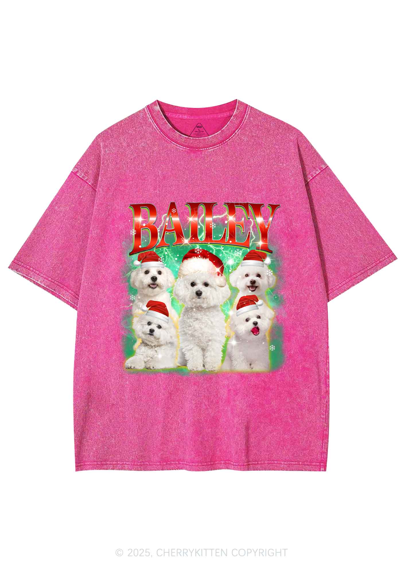 Custom Christmas Puppy Y2K Shirts Washed Tee Cherrykitten - Image 4