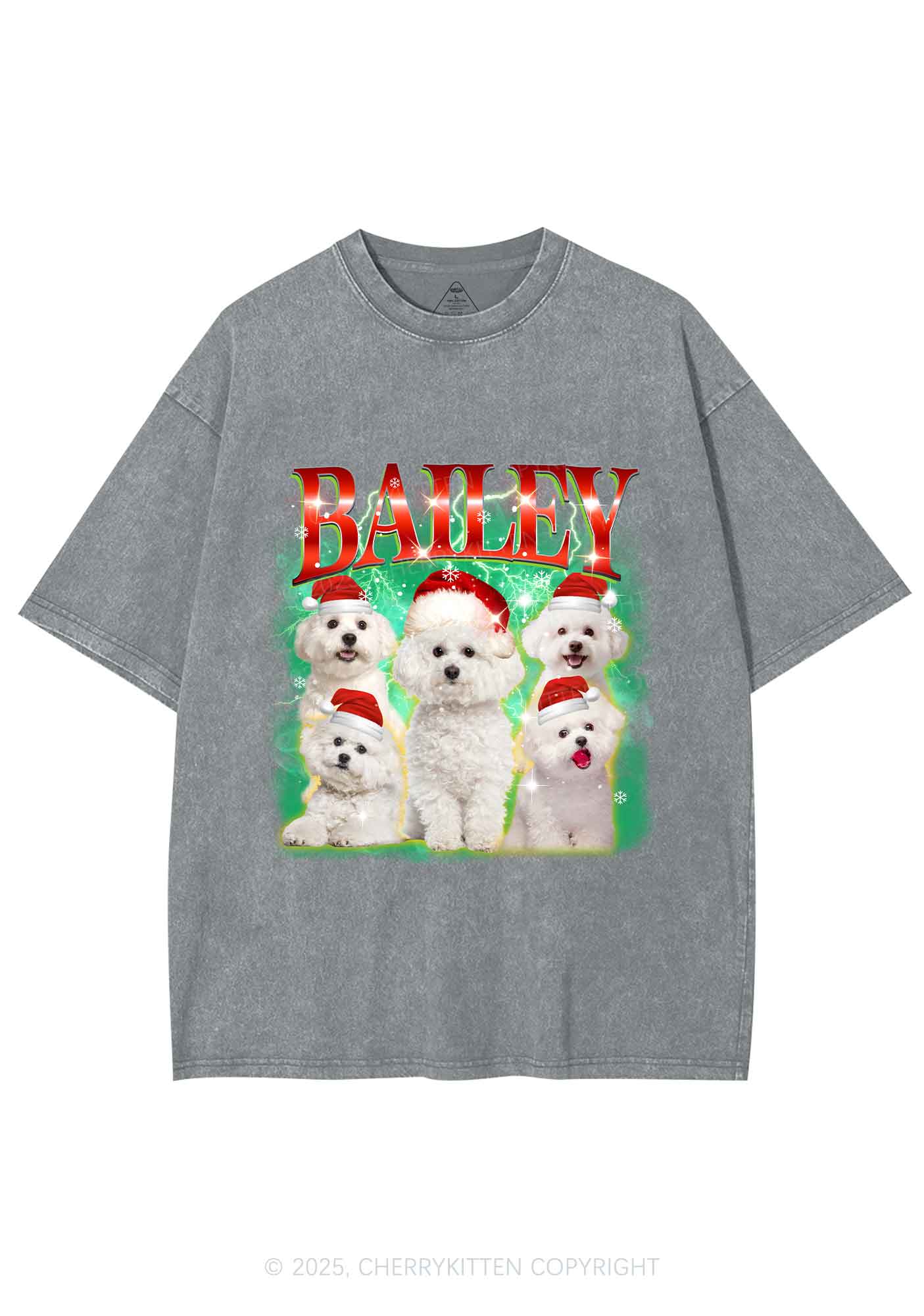 Custom Christmas Puppy Y2K Shirts Washed Tee Cherrykitten - Image 7