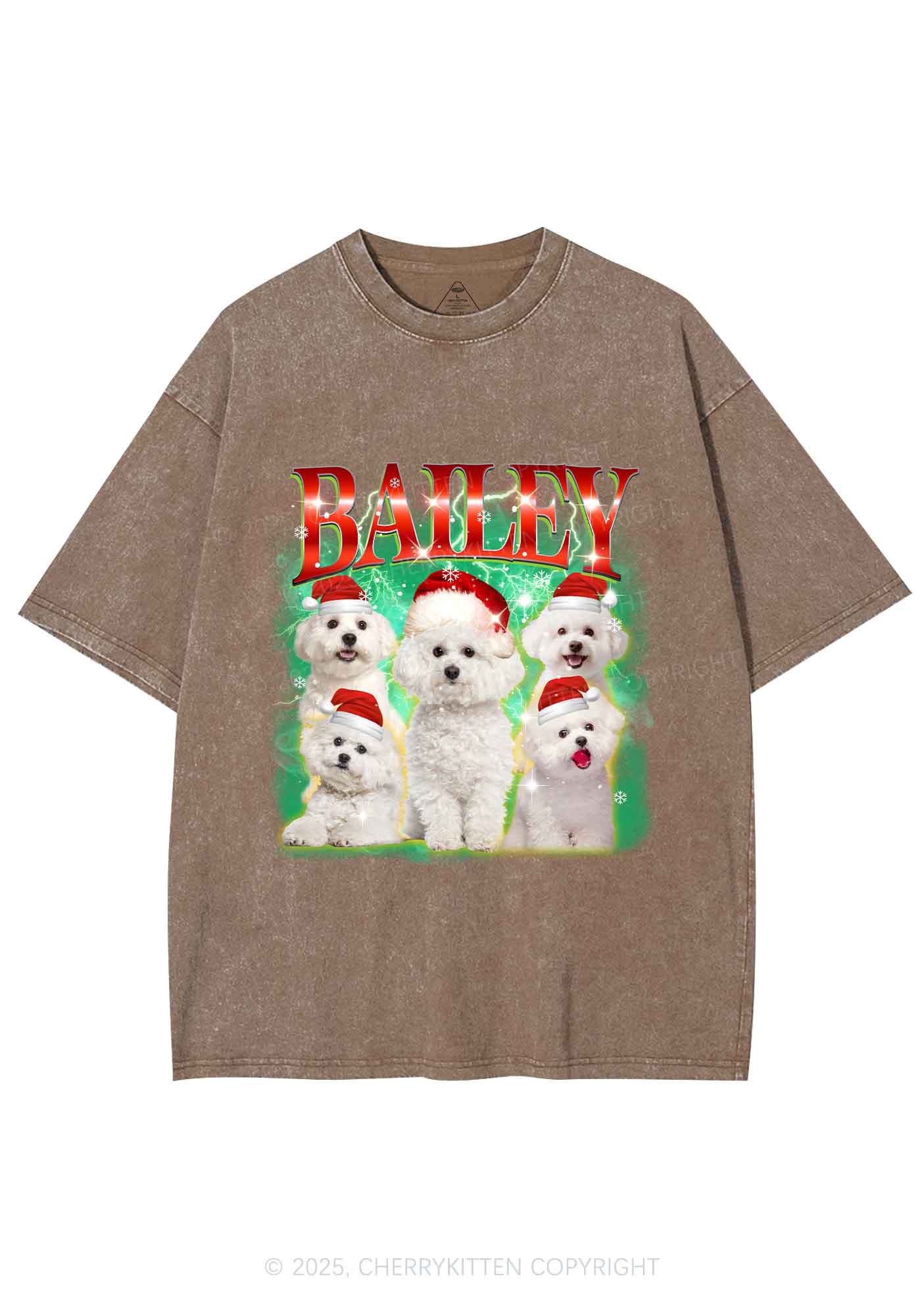 Custom Christmas Puppy Y2K Shirts Washed Tee Cherrykitten - Image 8