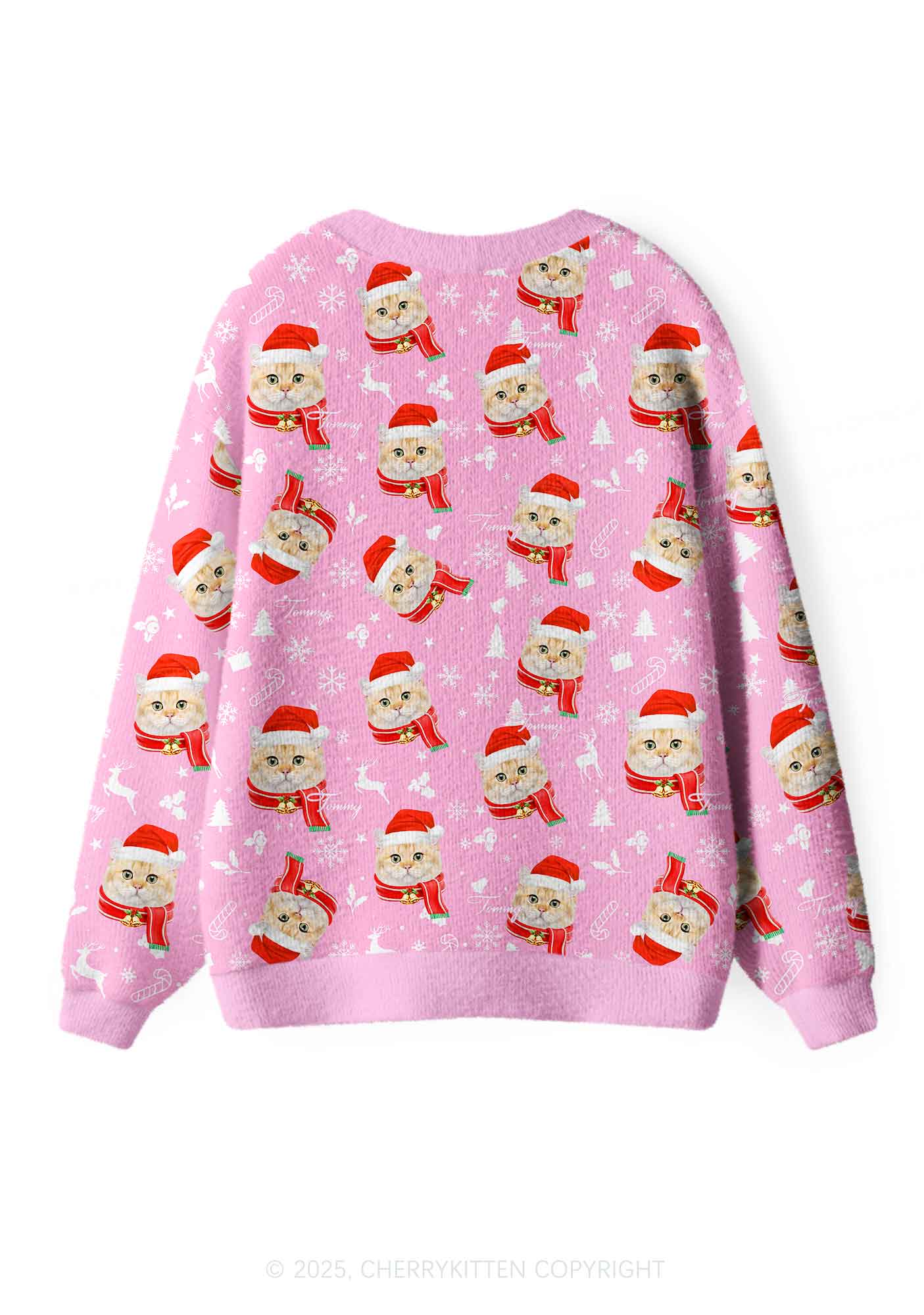 Custom Christmas Sweet Cat Face Y2K Christmas Cardigan Knit Sweatshirt Cherrykitten - Image 2