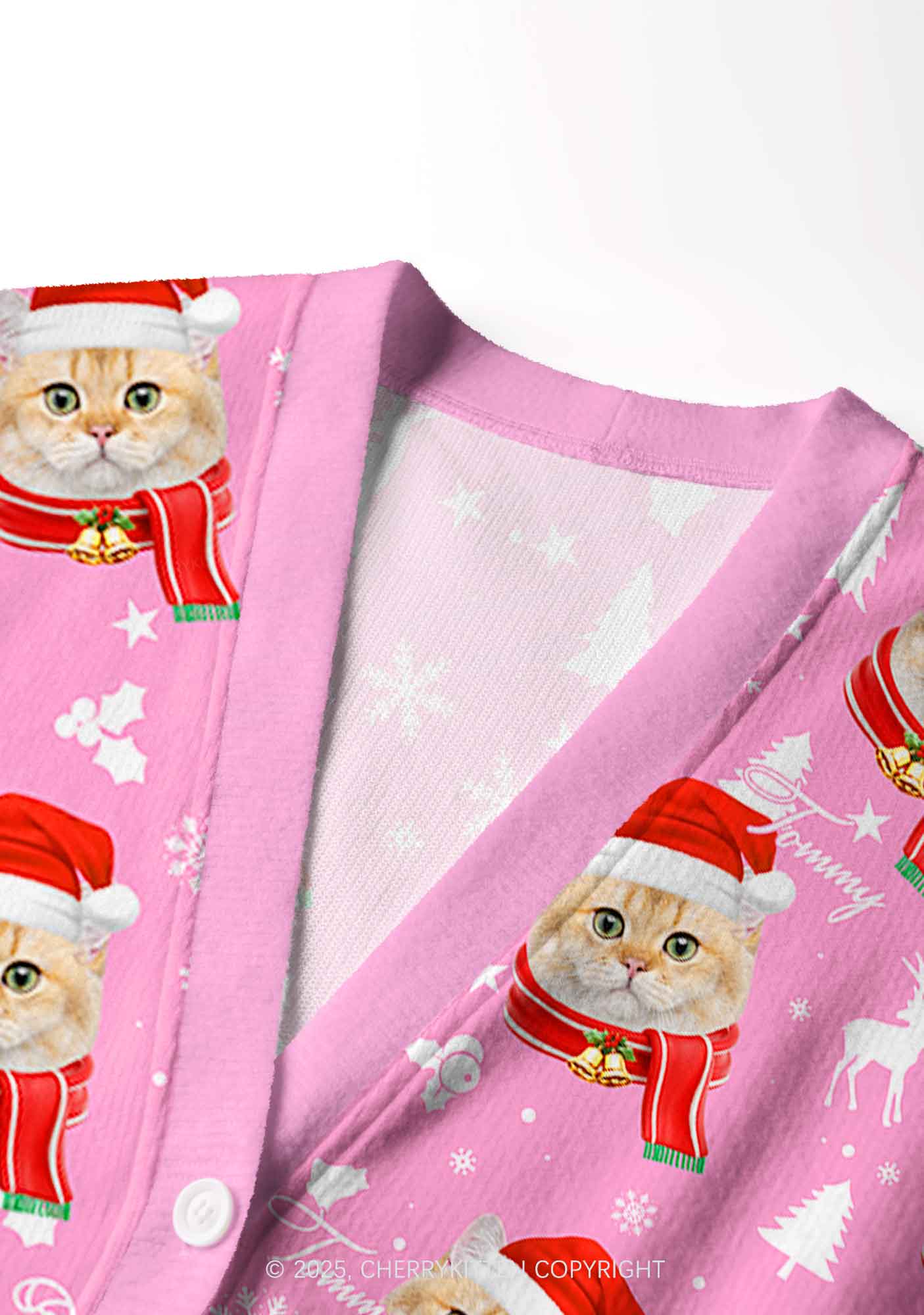 Custom Christmas Sweet Cat Face Y2K Christmas Cardigan Knit Sweatshirt Cherrykitten - Image 4