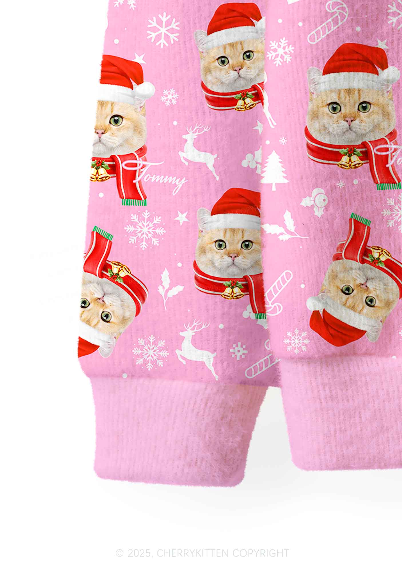 Custom Christmas Sweet Cat Face Y2K Christmas Cardigan Knit Sweatshirt Cherrykitten - Image 5
