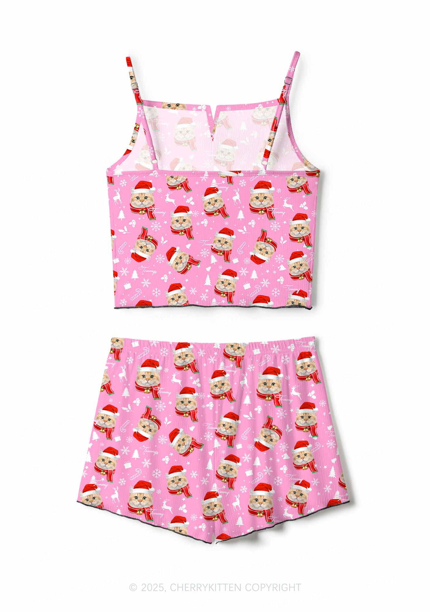 Custom Christmas Sweet Cat Face Y2K Print Cami Shorts Pajama Set Cherrykitten - Image 3