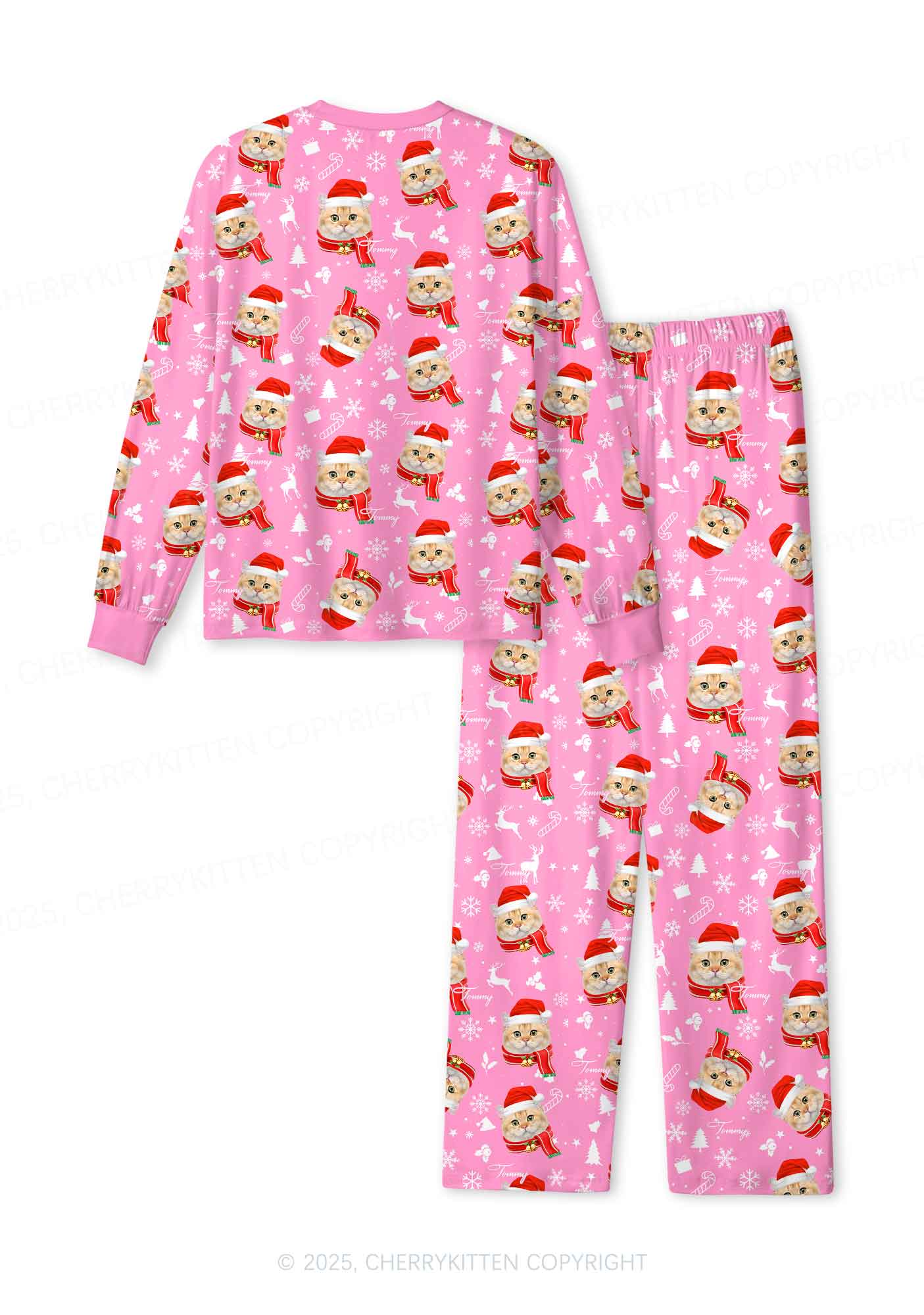 Custom Christmas Sweet Cat Face Y2K Print Long Sleeve Pajama Set Cherrykitten - Image 3
