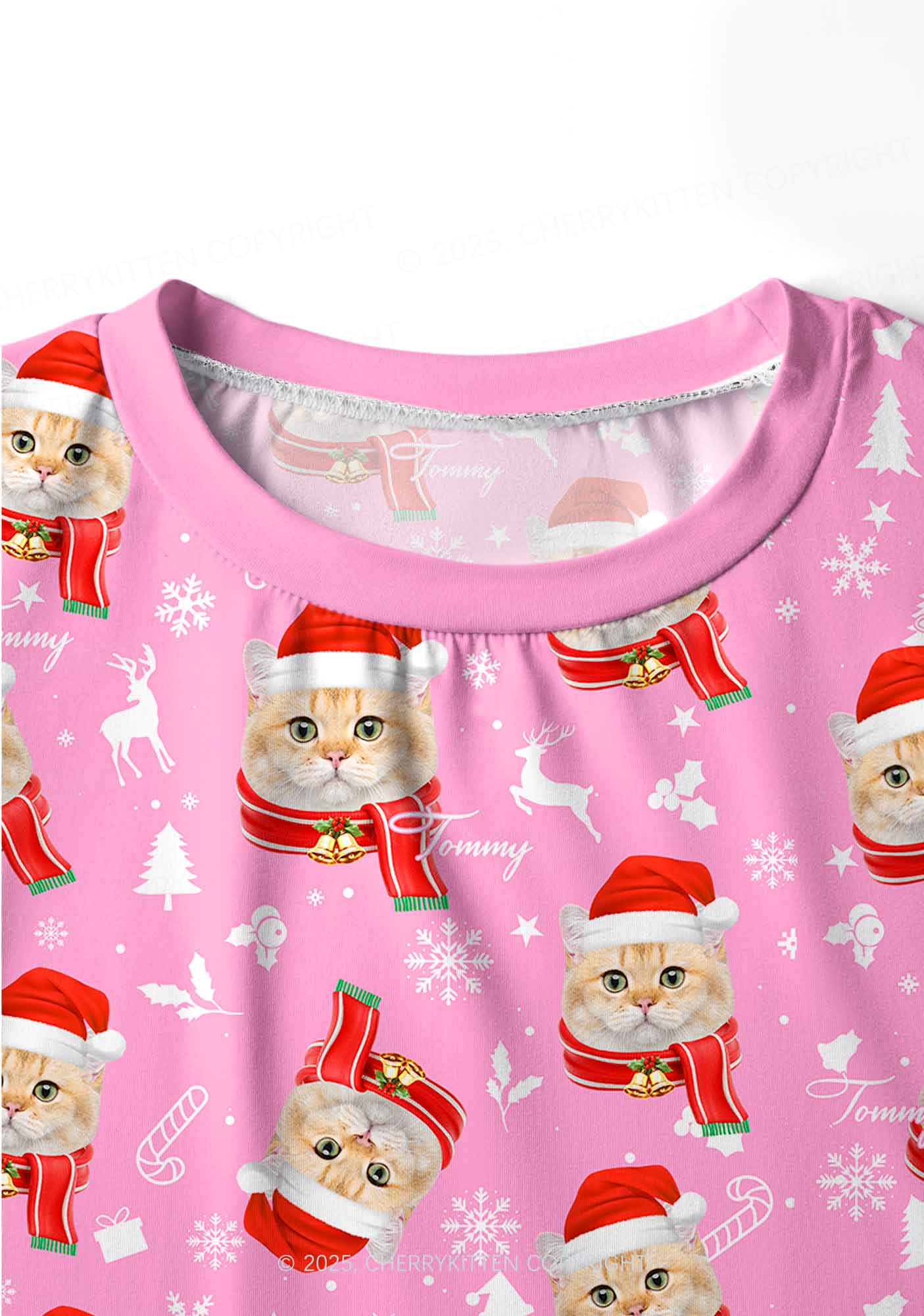 Custom Christmas Sweet Cat Face Y2K Print Long Sleeve Pajama Set Cherrykitten - Image 4