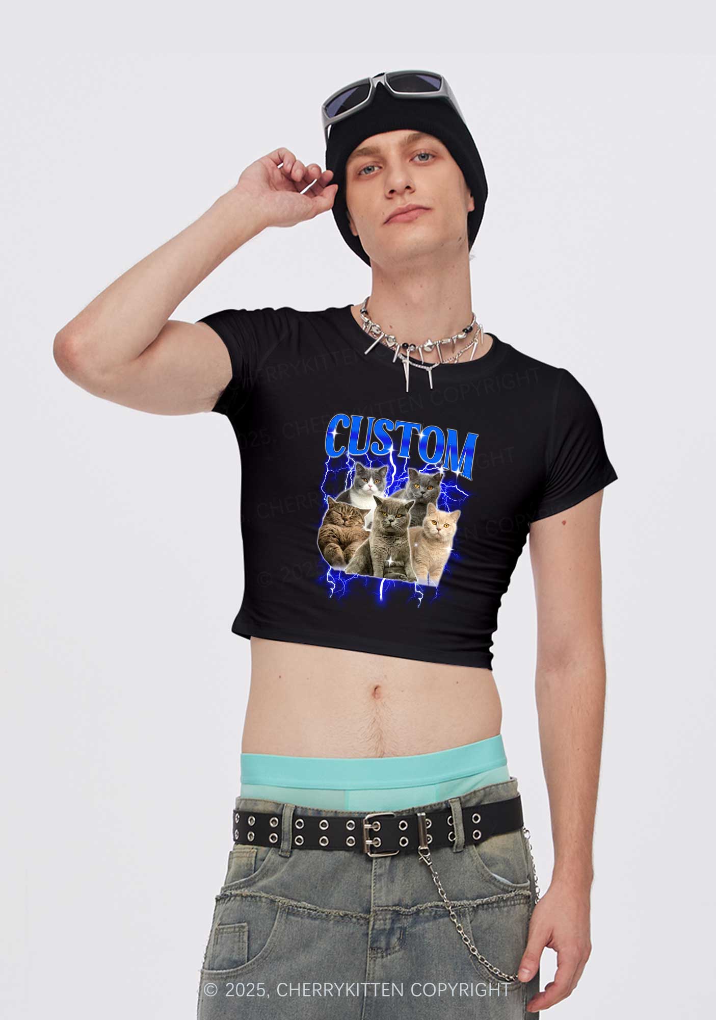 Custom Collage Pet Photo Y2K Baby Tee Cherrykitten - Image 3