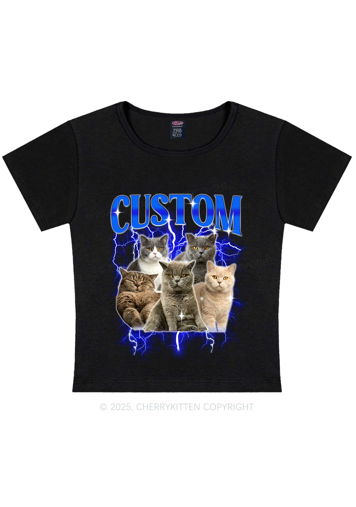 Custom Collage Pet Photo Y2K Baby Tee Cherrykitten - Image 4