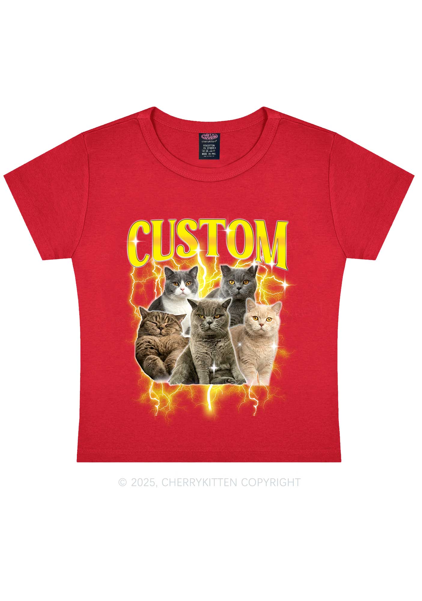 Custom Collage Pet Photo Y2K Baby Tee Cherrykitten - Image 5