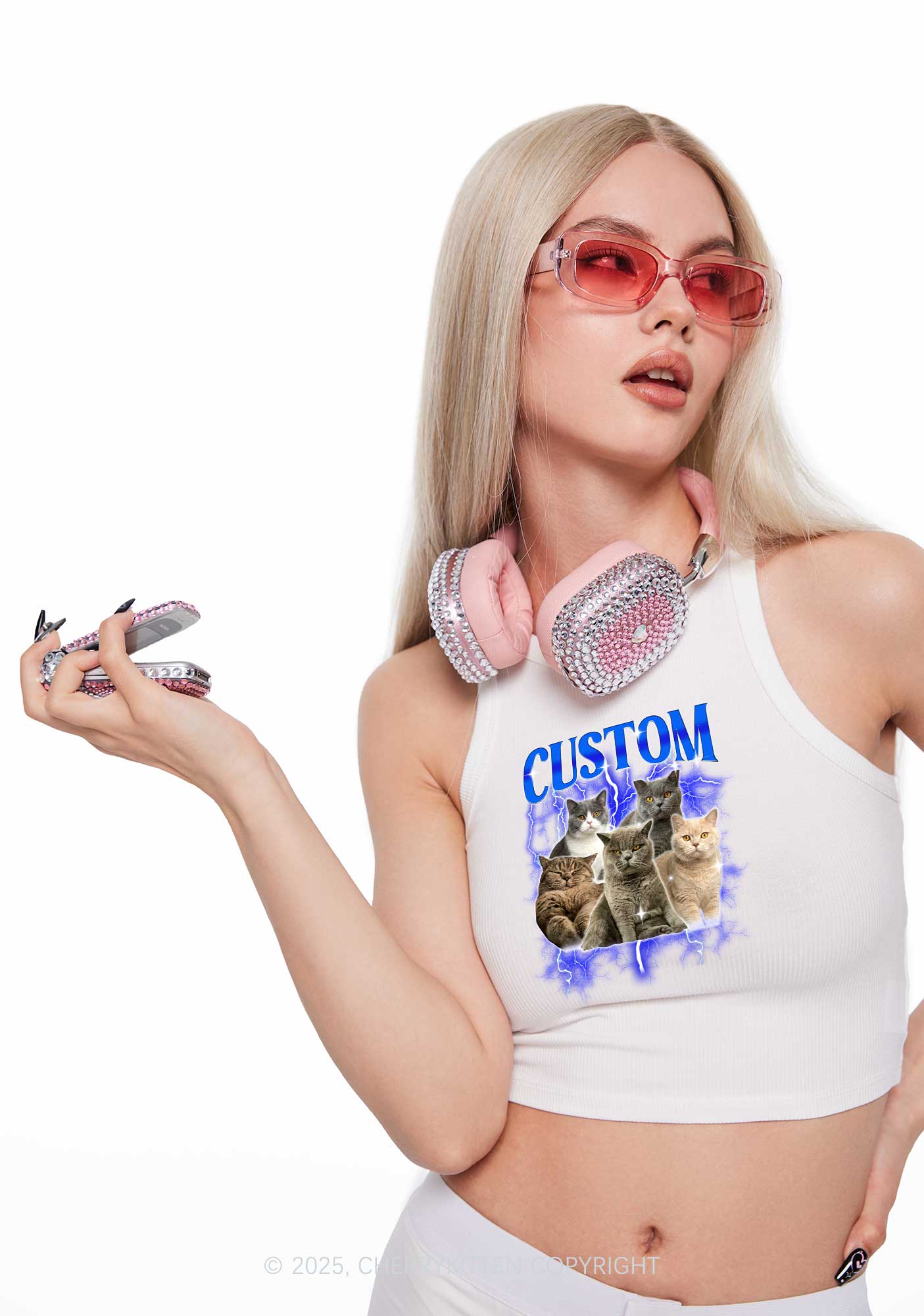 Custom Collage Pet Photo Y2K Crop Tank Top Cherrykitten - Image 3