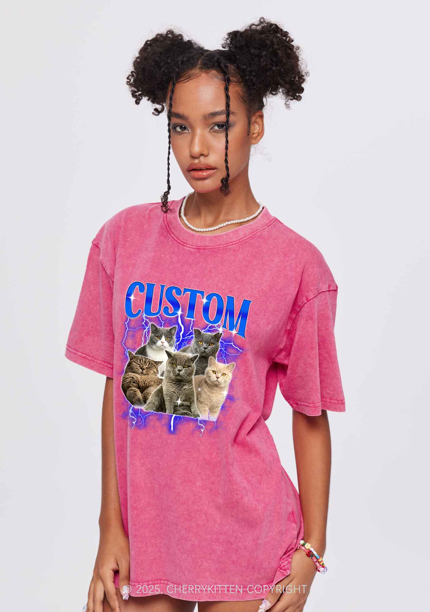 Custom Collage Pet Photo Y2K Shirts Washed Tee Cherrykitten - Image 3