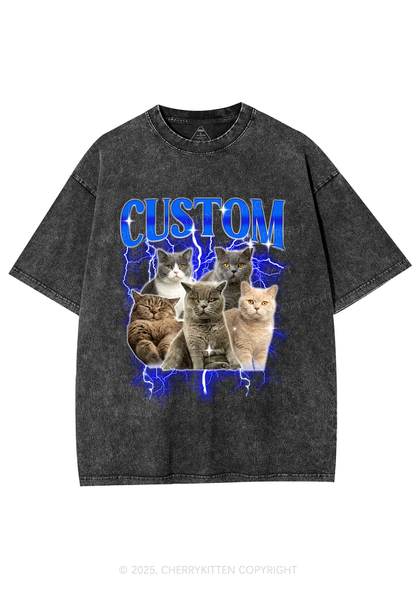 Custom Collage Pet Photo Y2K Shirts Washed Tee Cherrykitten - Image 4
