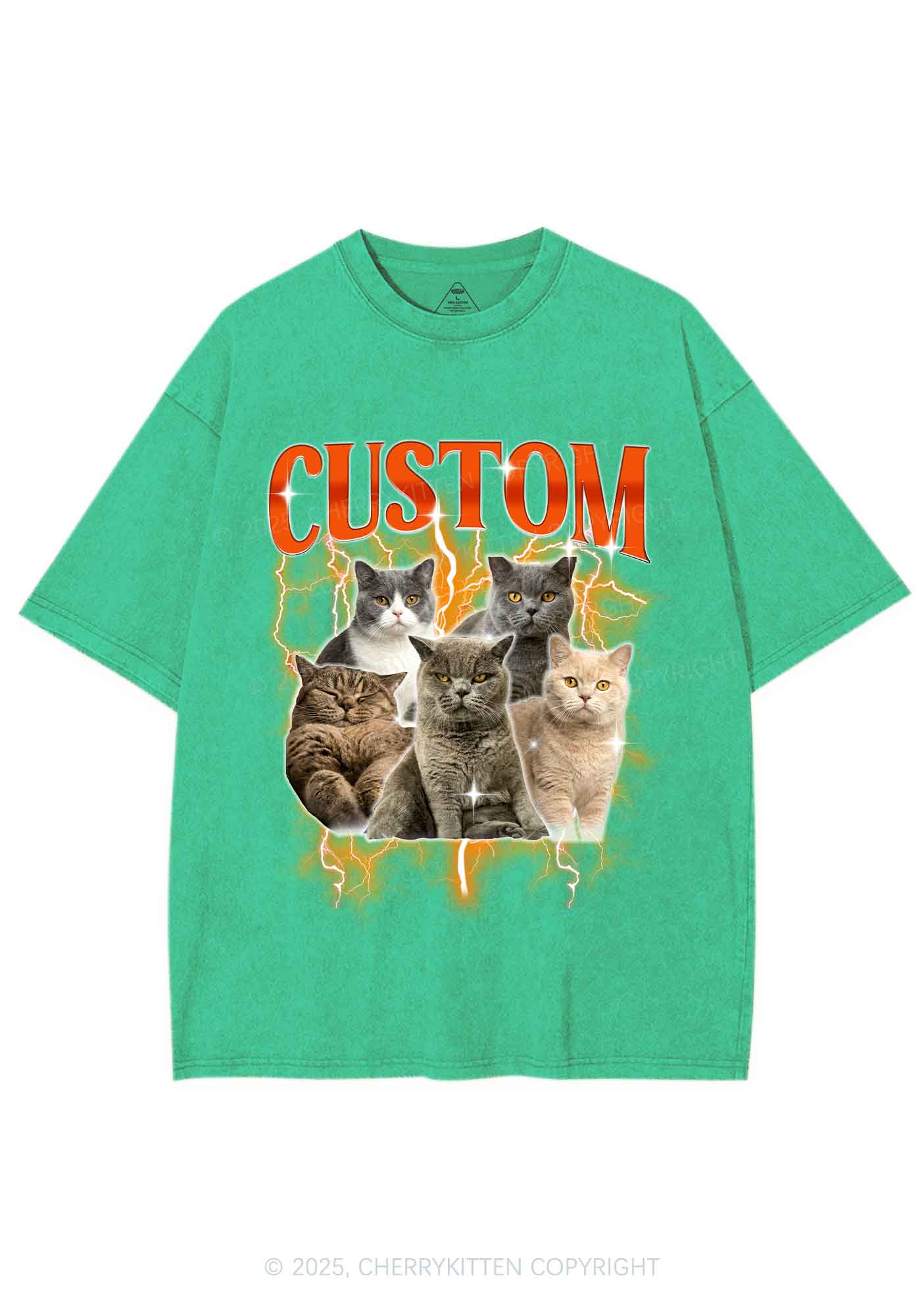 Custom Collage Pet Photo Y2K Shirts Washed Tee Cherrykitten - Image 5