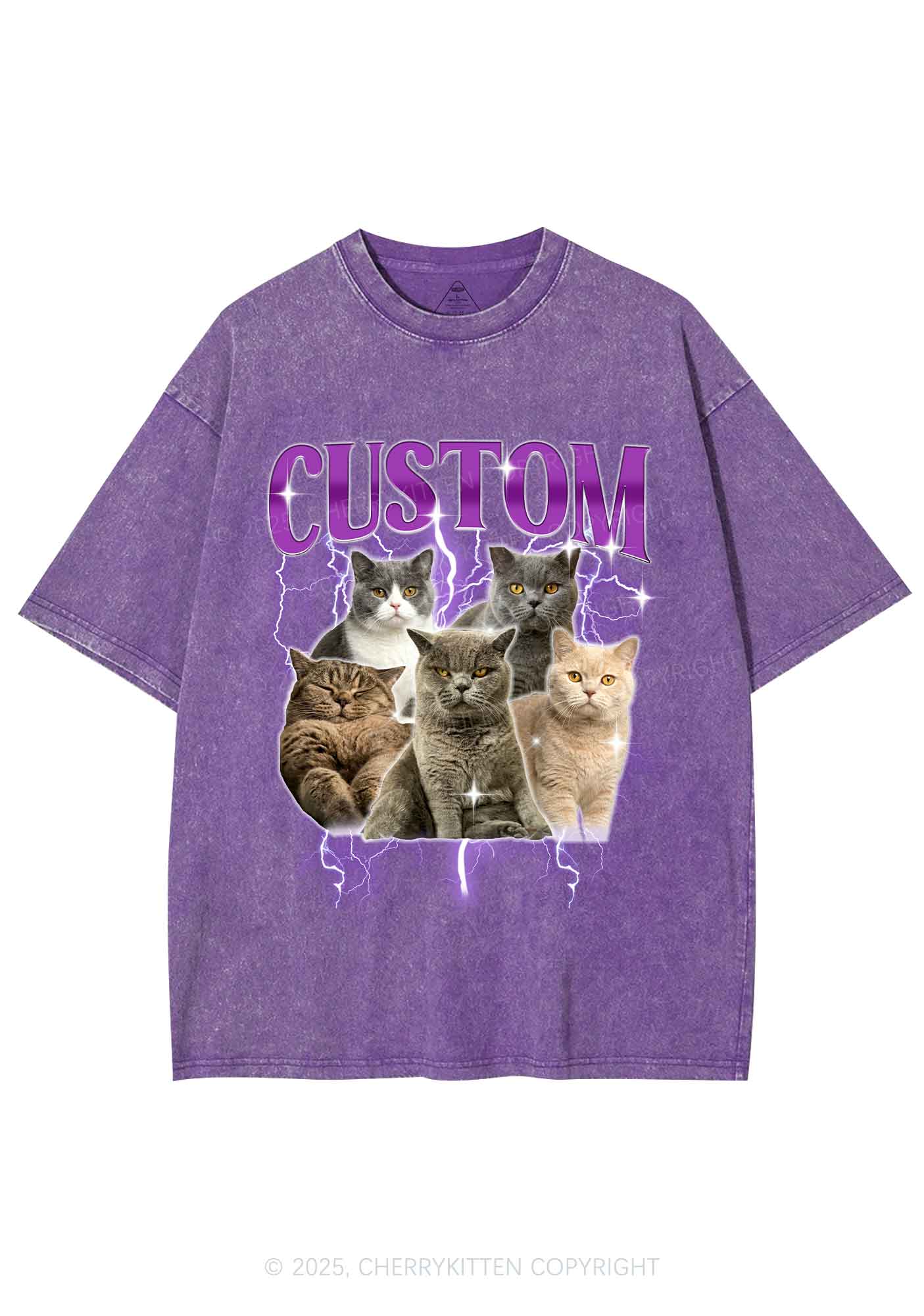 Custom Collage Pet Photo Y2K Shirts Washed Tee Cherrykitten - Image 6