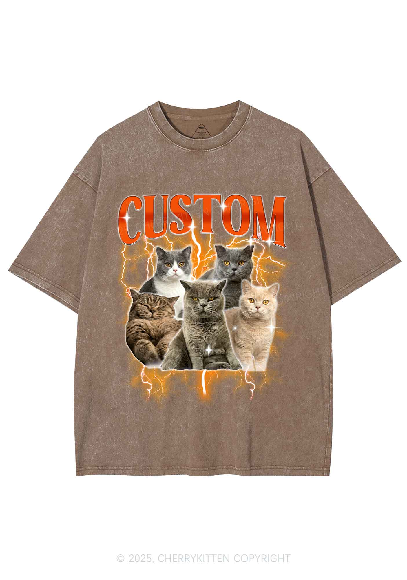 Custom Collage Pet Photo Y2K Shirts Washed Tee Cherrykitten - Image 7