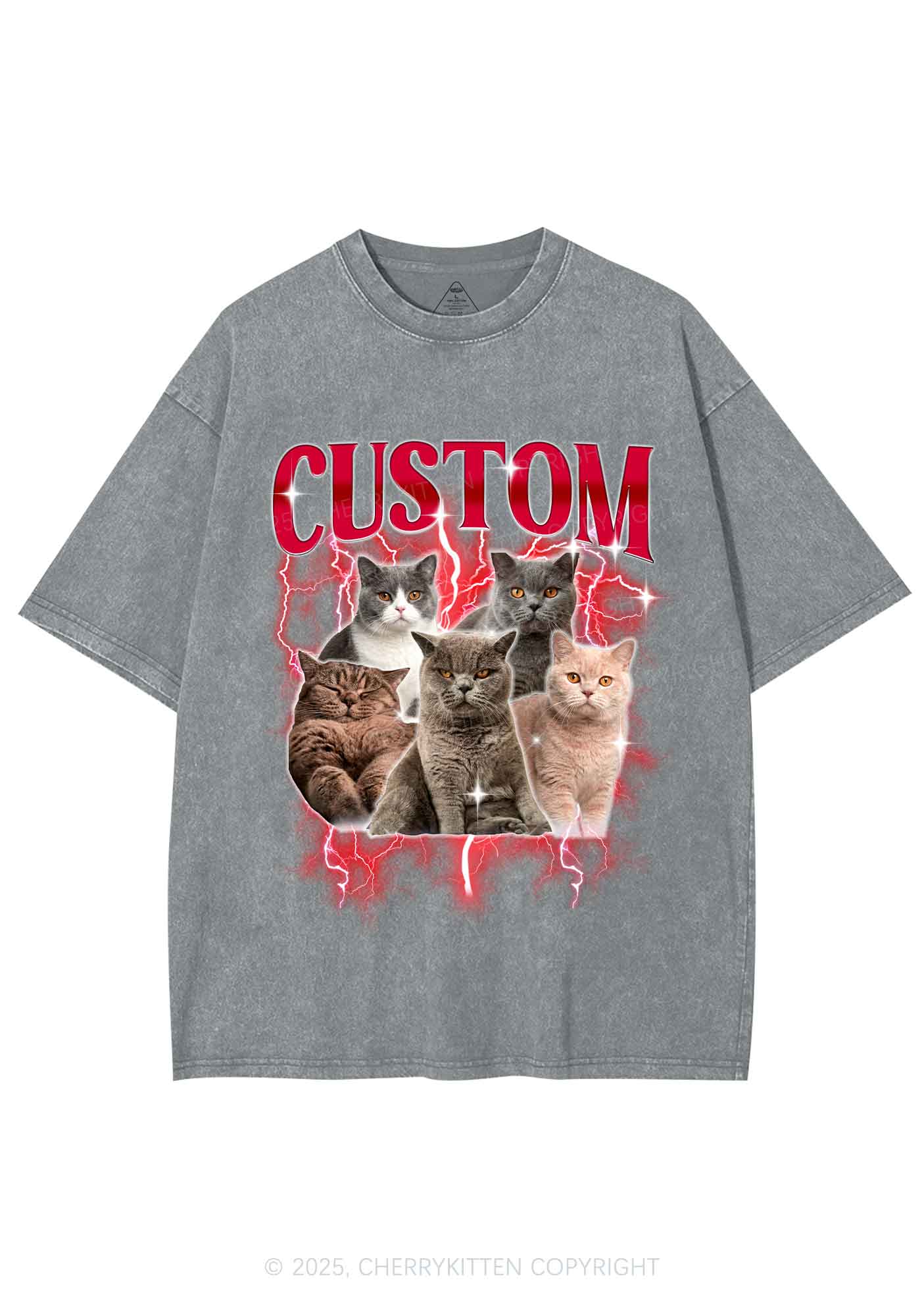 Custom Collage Pet Photo Y2K Shirts Washed Tee Cherrykitten - Image 8