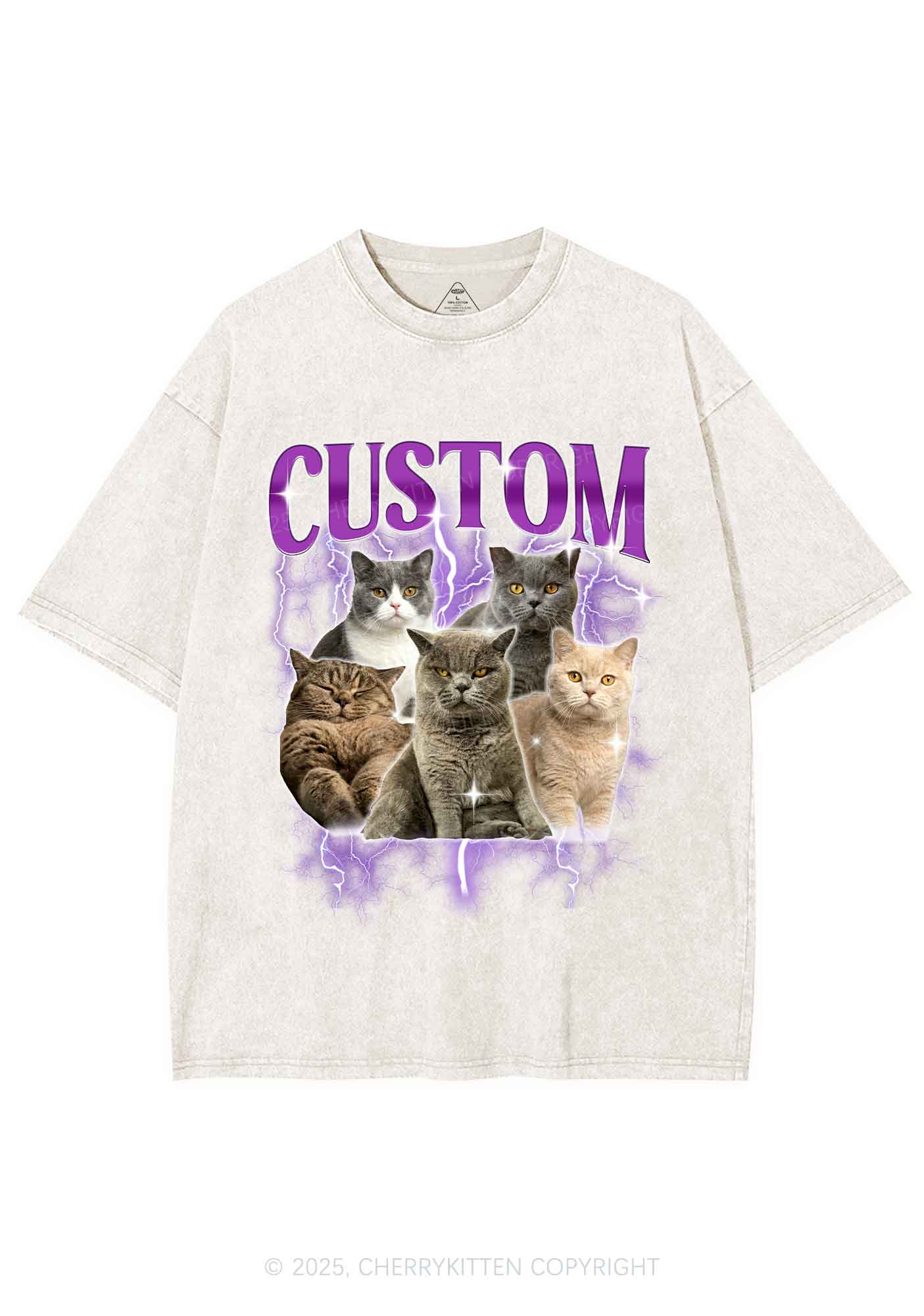 Custom Collage Pet Photo Y2K Shirts Washed Tee Cherrykitten - Image 9