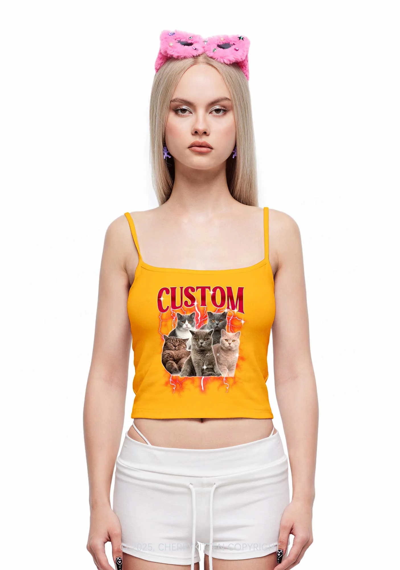 Custom Collage Pet Photo Y2K Spaghetti Strap Cami Cherrykitten - Image 3