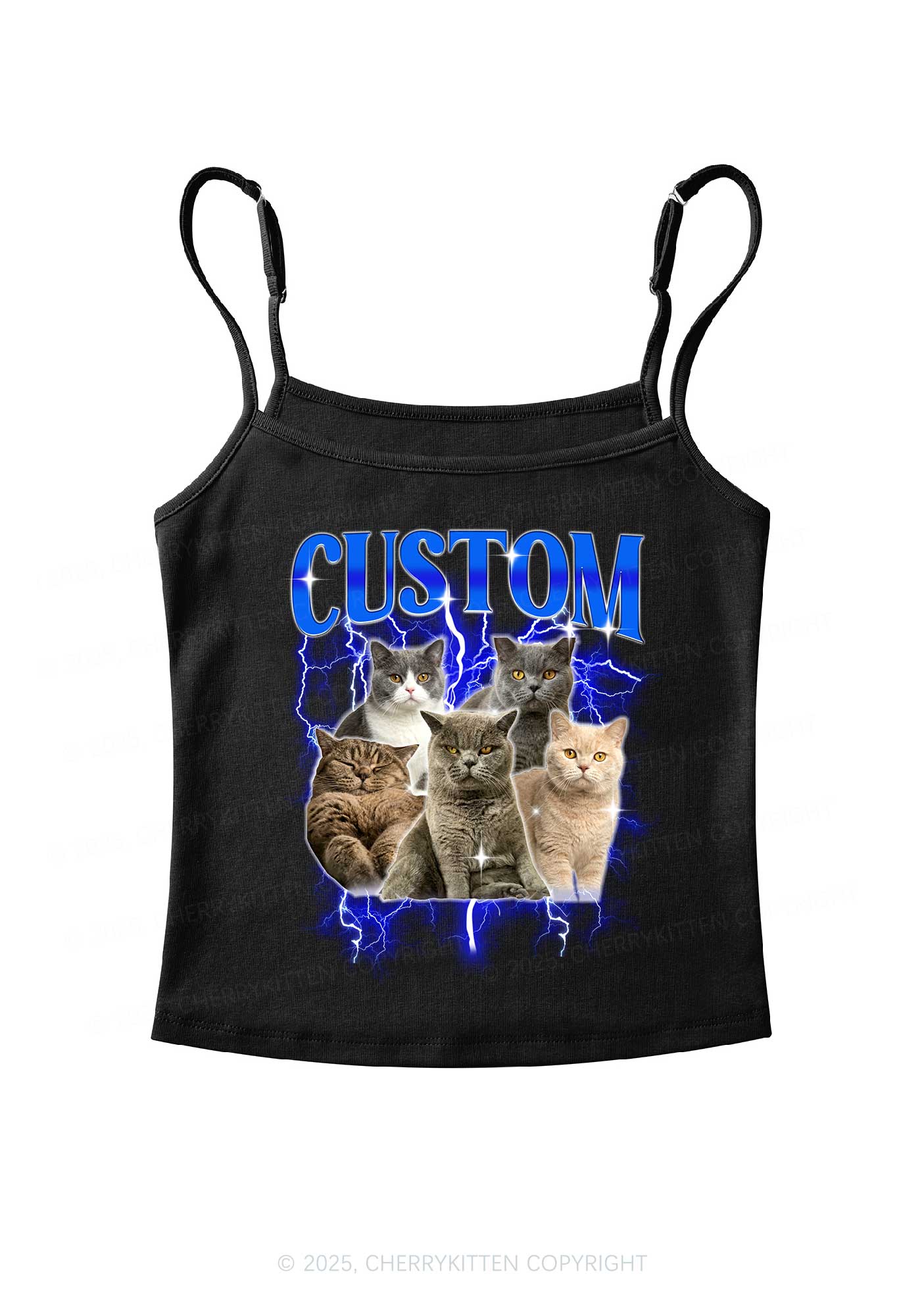 Custom Collage Pet Photo Y2K Spaghetti Strap Cami Cherrykitten - Image 4