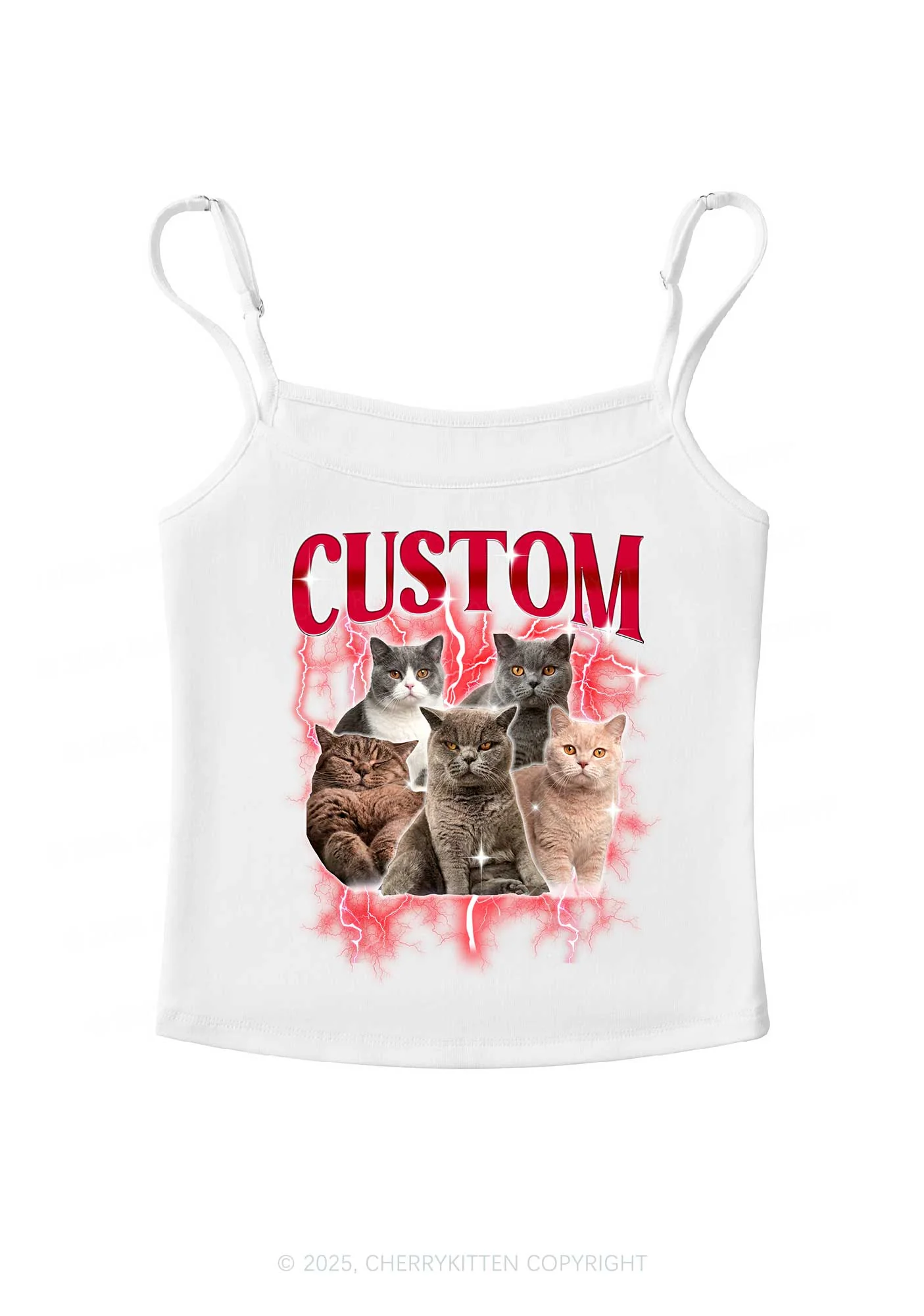 Custom Collage Pet Photo Y2K Spaghetti Strap Cami Cherrykitten - Image 5