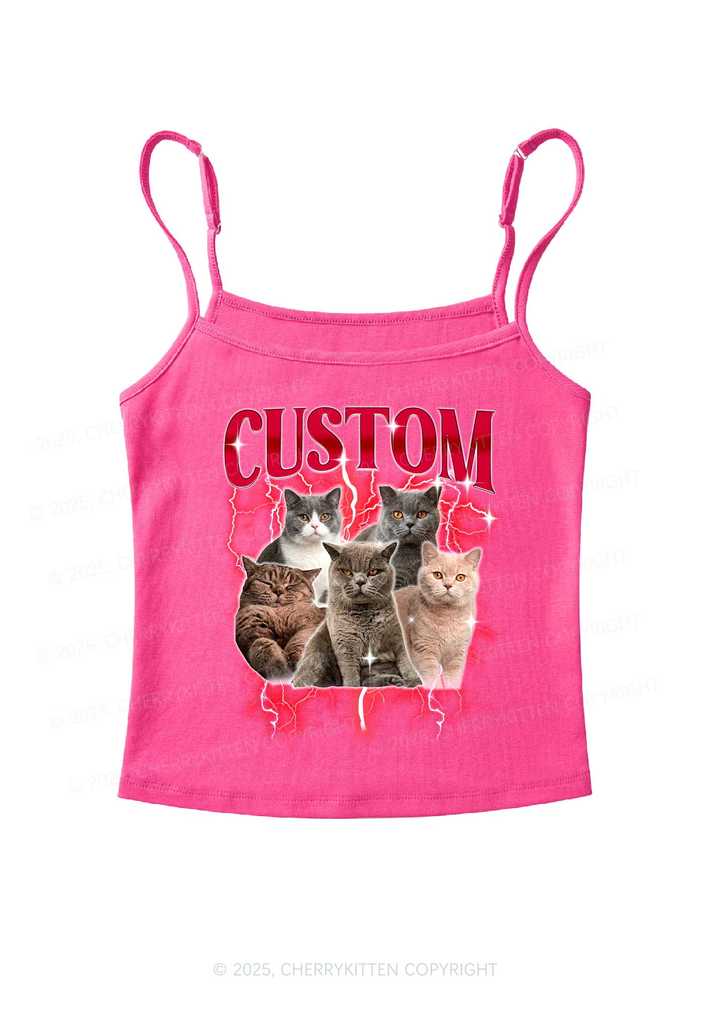 Custom Collage Pet Photo Y2K Spaghetti Strap Cami Cherrykitten - Image 6