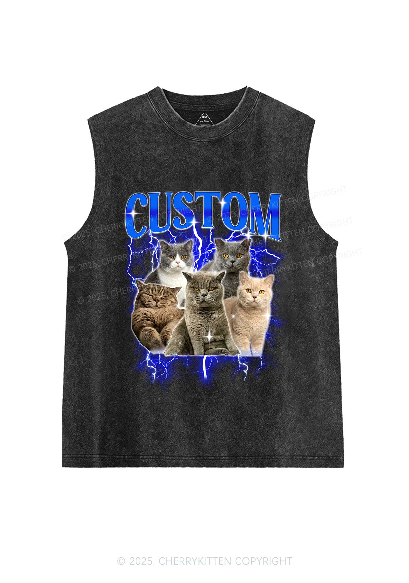 Custom Collage Pet Photo Y2K Washed Muscle Tank Cherrykitten - Image 4