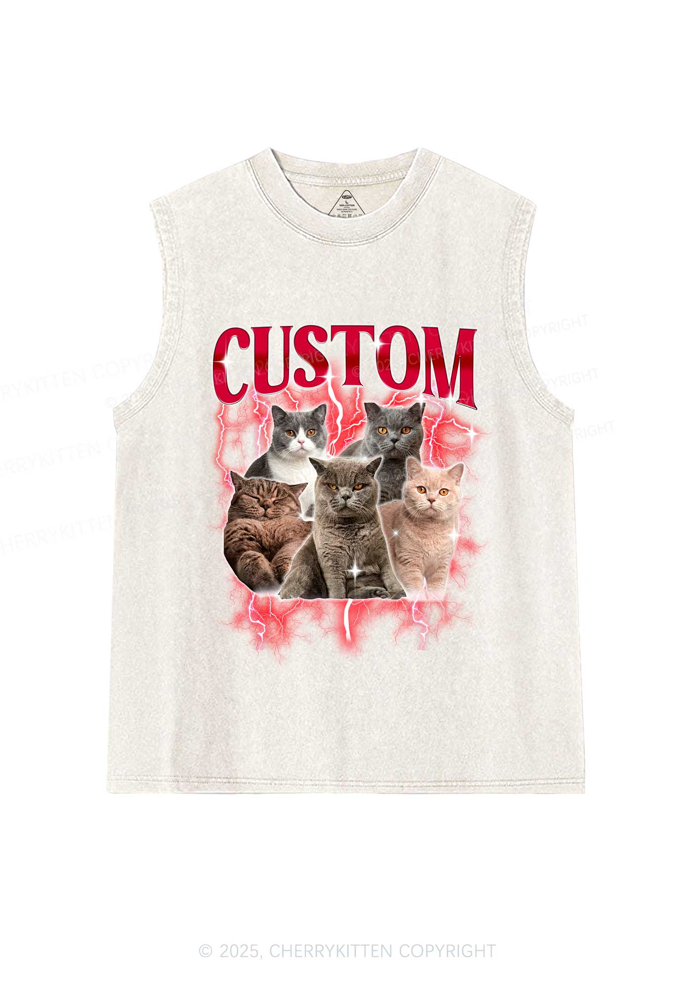Custom Collage Pet Photo Y2K Washed Muscle Tank Cherrykitten - Image 5
