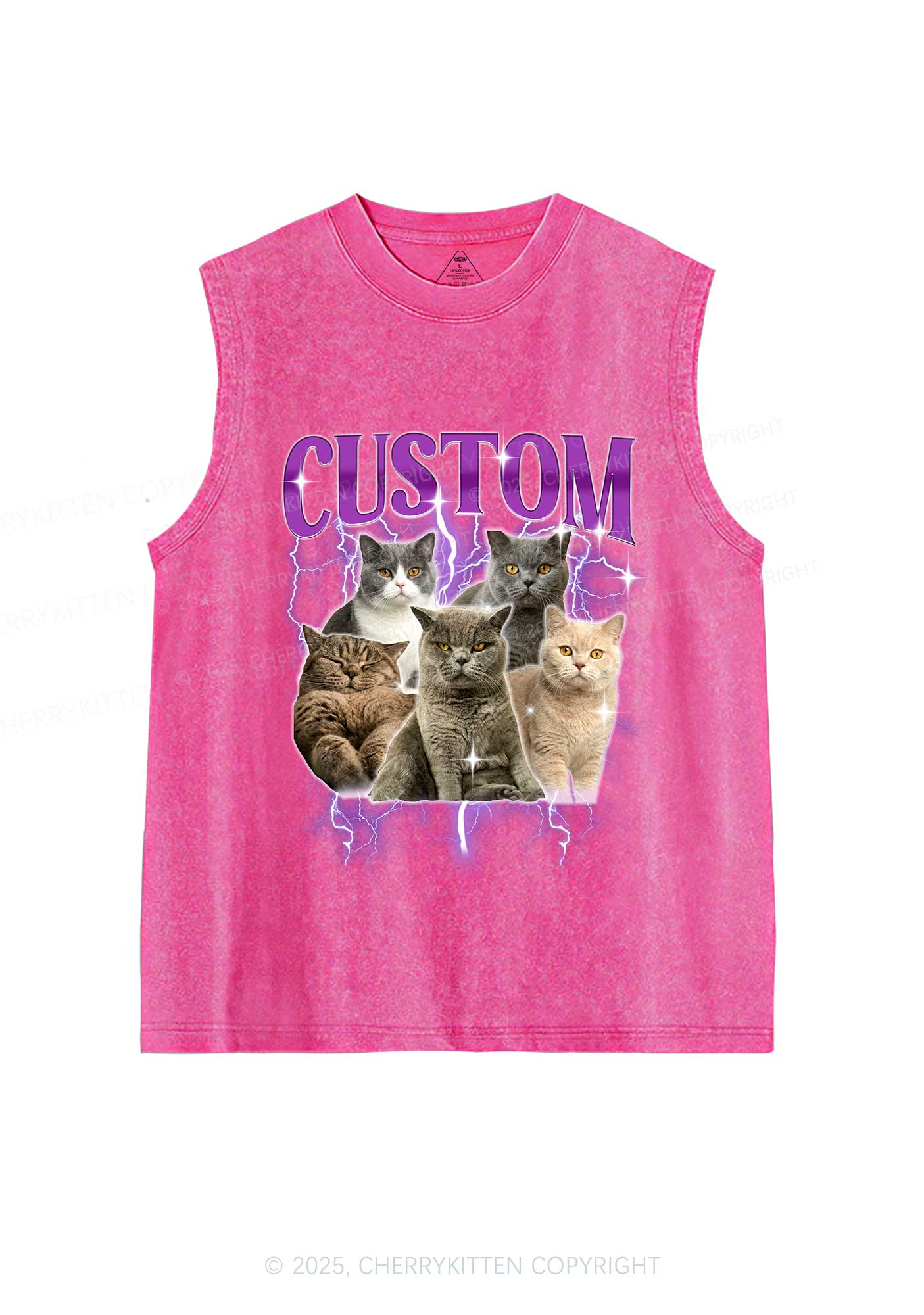 Custom Collage Pet Photo Y2K Washed Muscle Tank Cherrykitten - Image 6