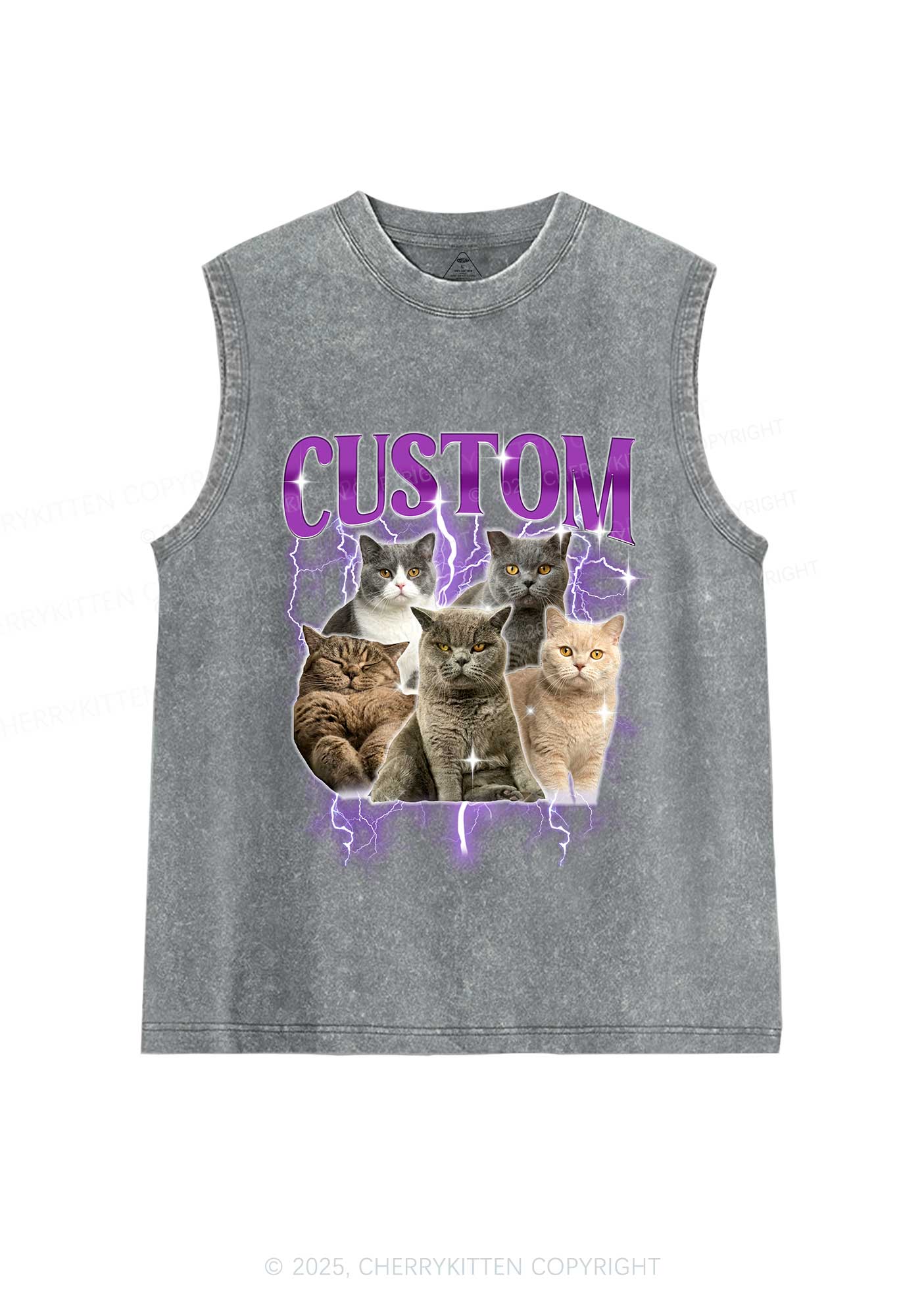 Custom Collage Pet Photo Y2K Washed Muscle Tank Cherrykitten - Image 7