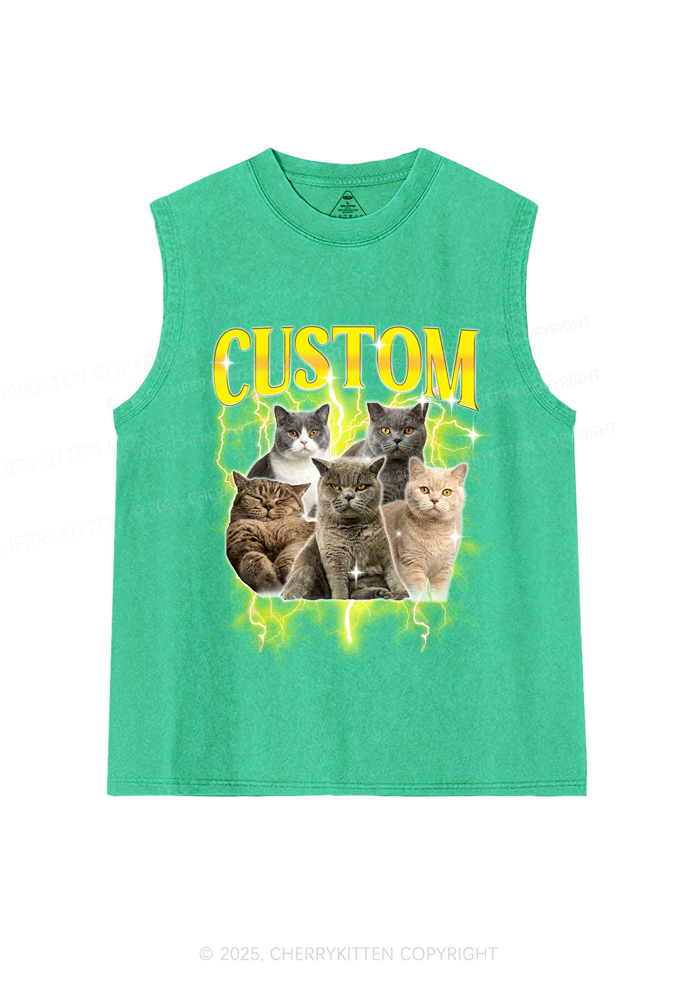 Custom Collage Pet Photo Y2K Washed Muscle Tank Cherrykitten - Image 8