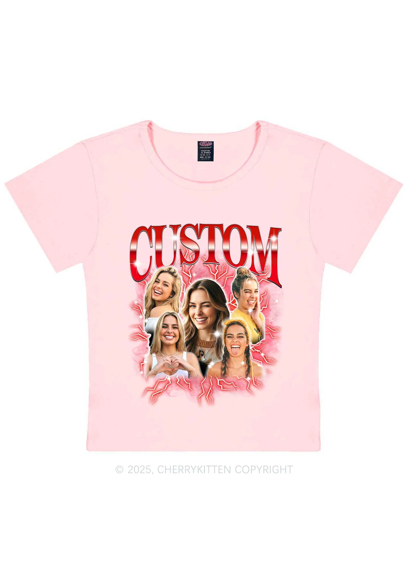 Custom Collage Portrait Y2K Baby Tee Cherrykitten - Image 13