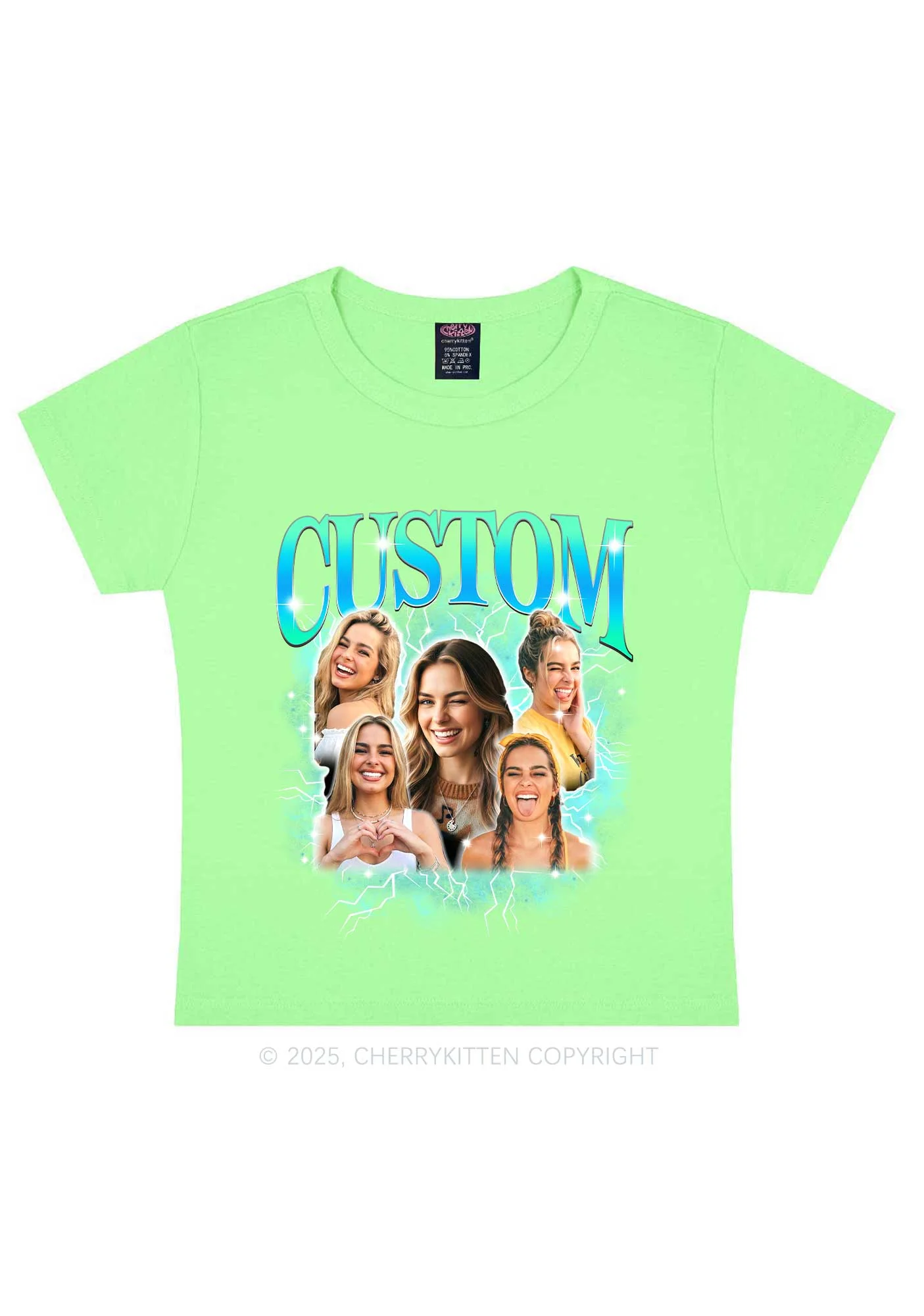Custom Collage Portrait Y2K Baby Tee Cherrykitten - Image 14