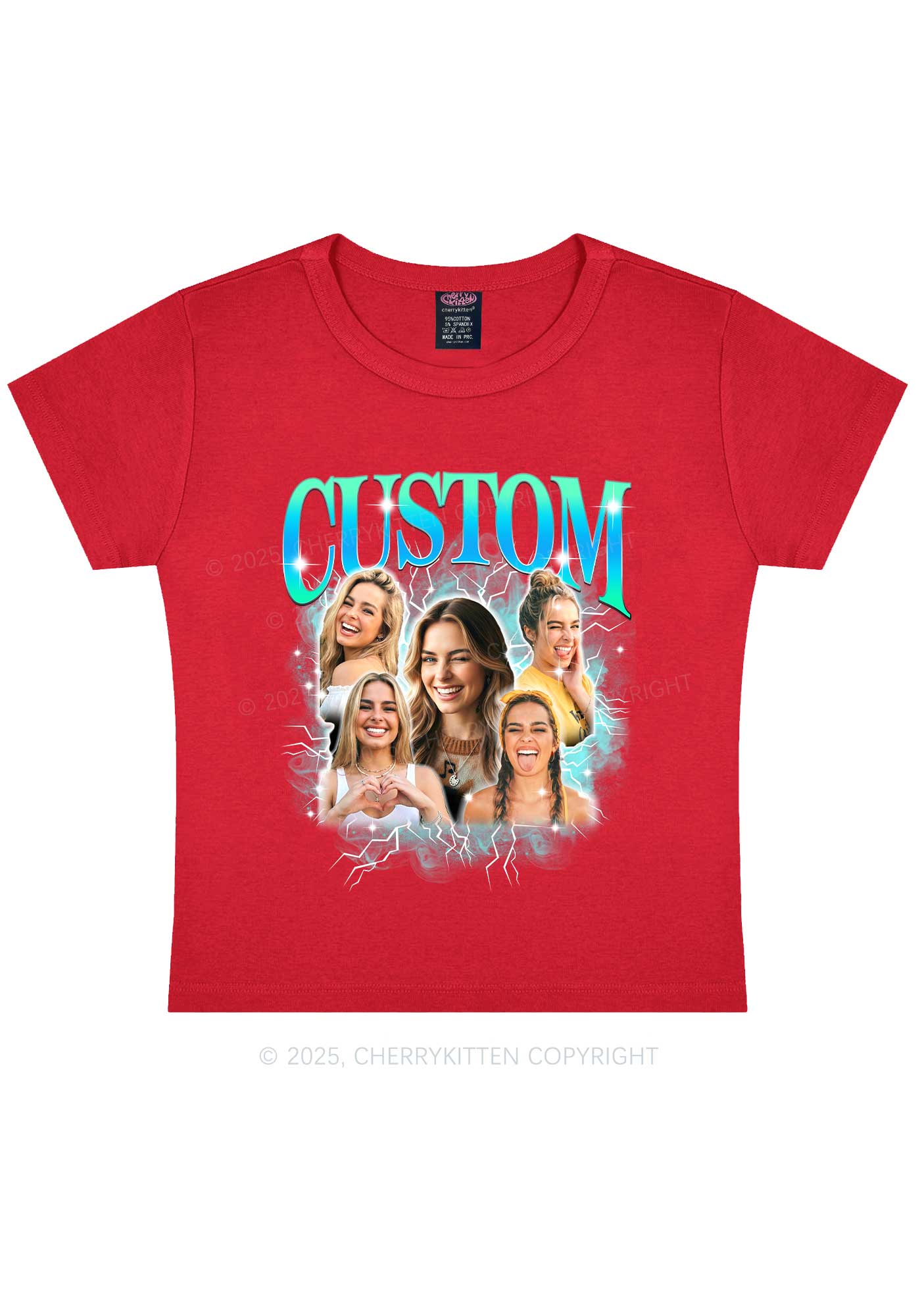 Custom Collage Portrait Y2K Baby Tee Cherrykitten - Image 5