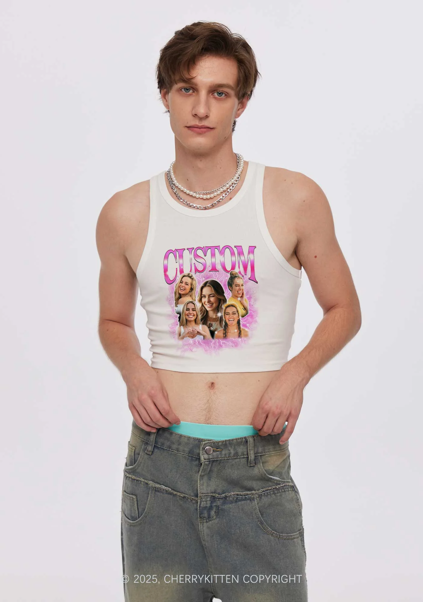 Custom Collage Portrait Y2K Crop Tank Top Cherrykitten - Image 3
