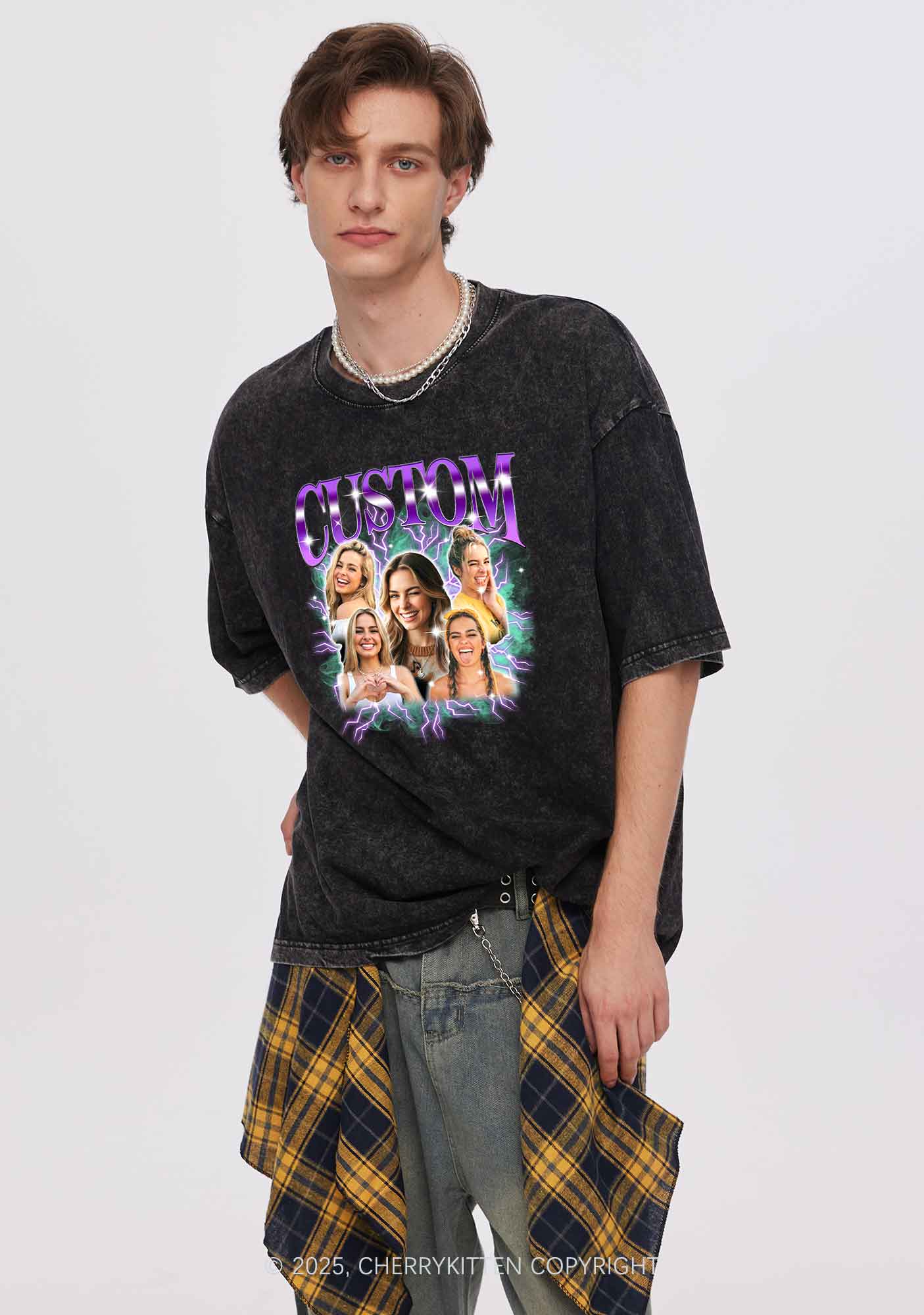 Custom Collage Portrait Y2K Shirts Washed Tee Cherrykitten - Image 3