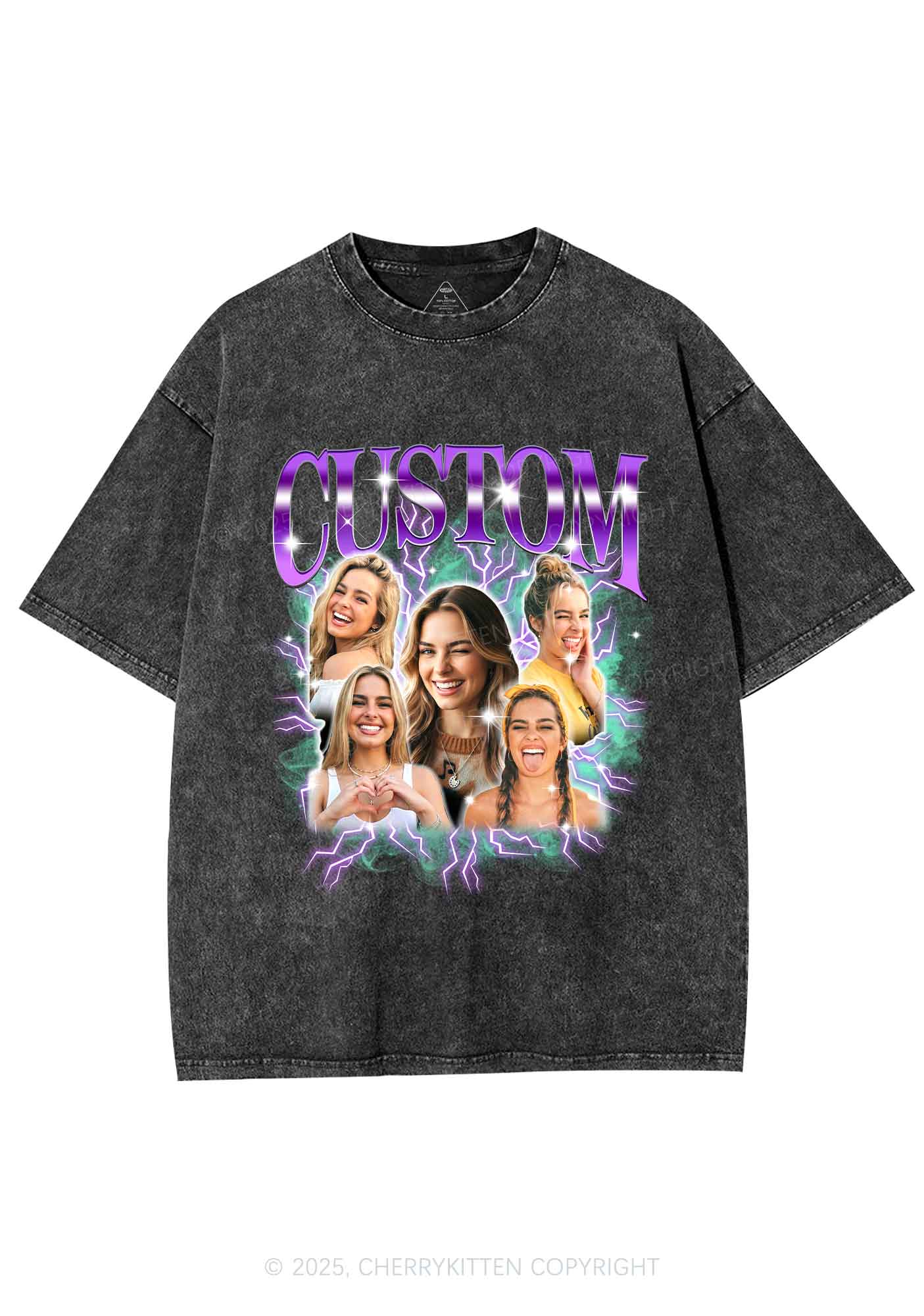 Custom Collage Portrait Y2K Shirts Washed Tee Cherrykitten - Image 4