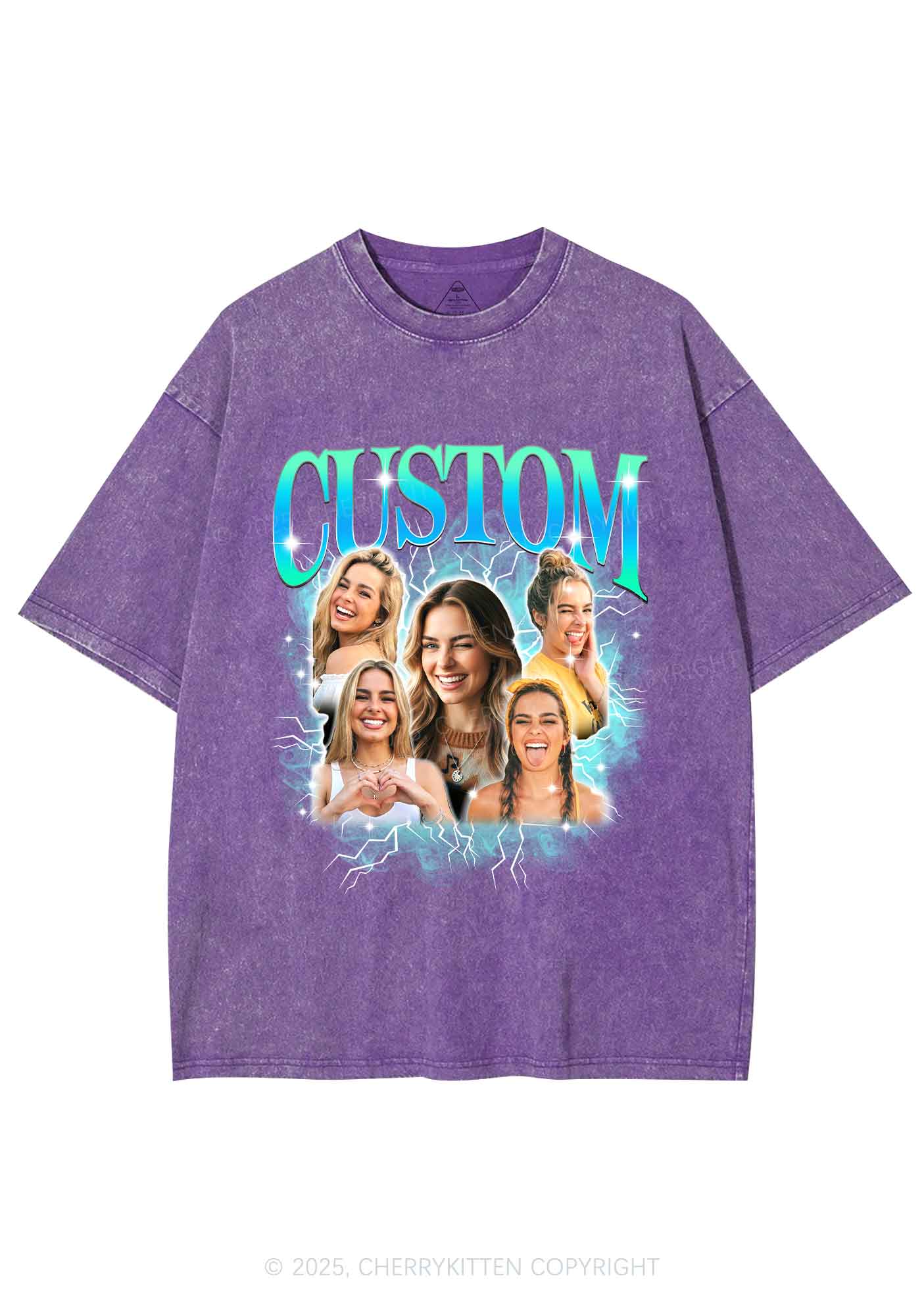 Custom Collage Portrait Y2K Shirts Washed Tee Cherrykitten - Image 5