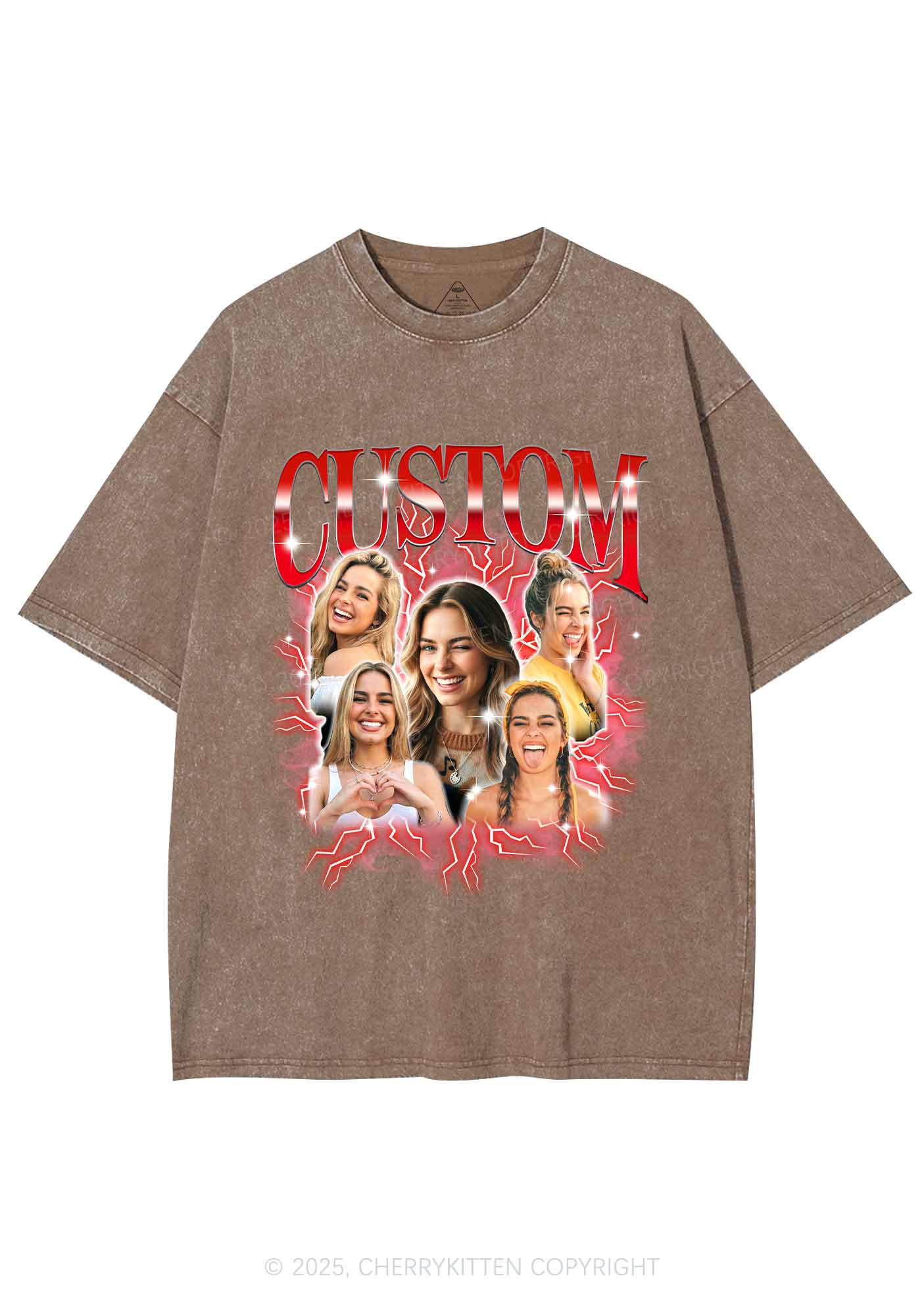 Custom Collage Portrait Y2K Shirts Washed Tee Cherrykitten - Image 6