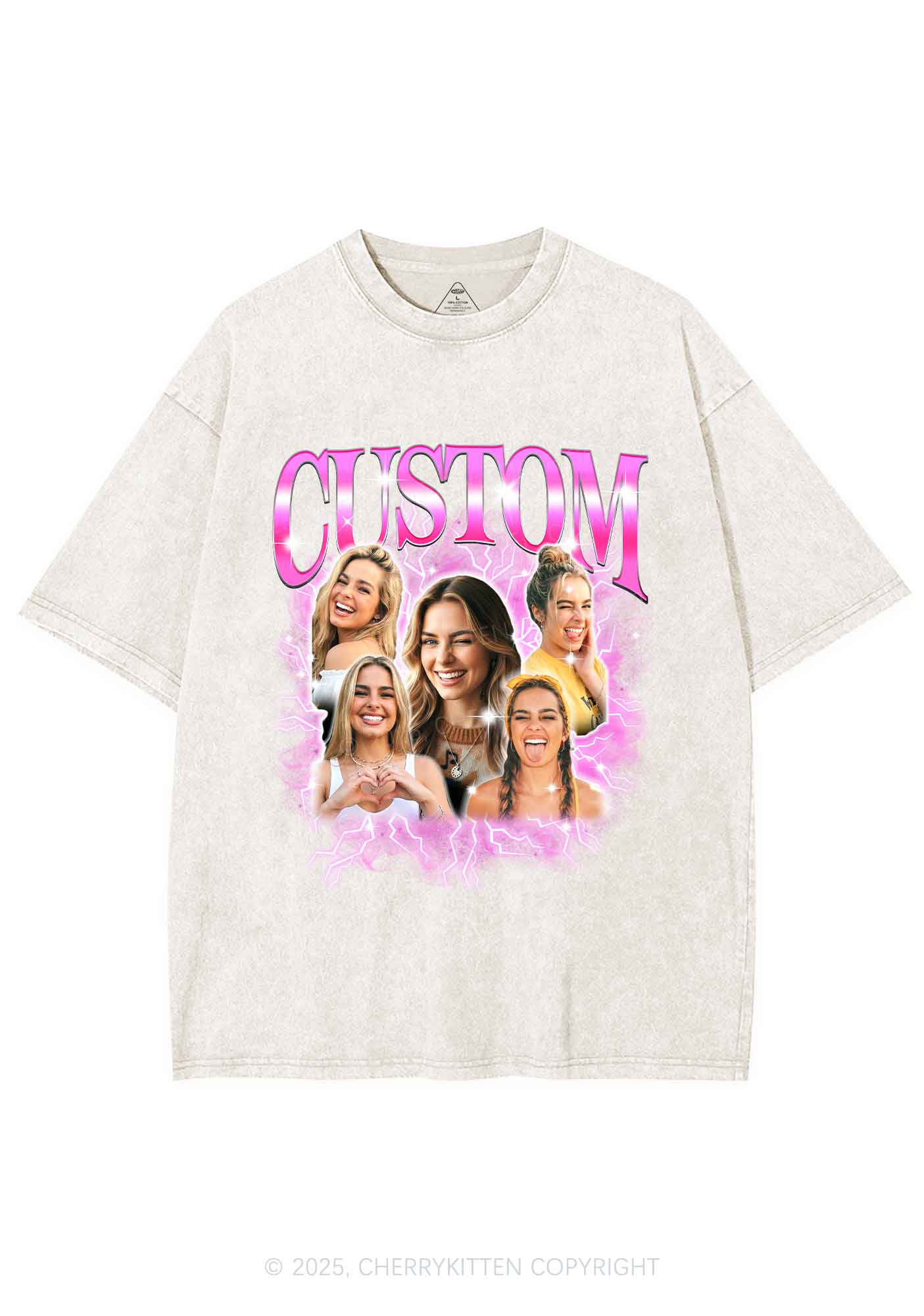 Custom Collage Portrait Y2K Shirts Washed Tee Cherrykitten - Image 7
