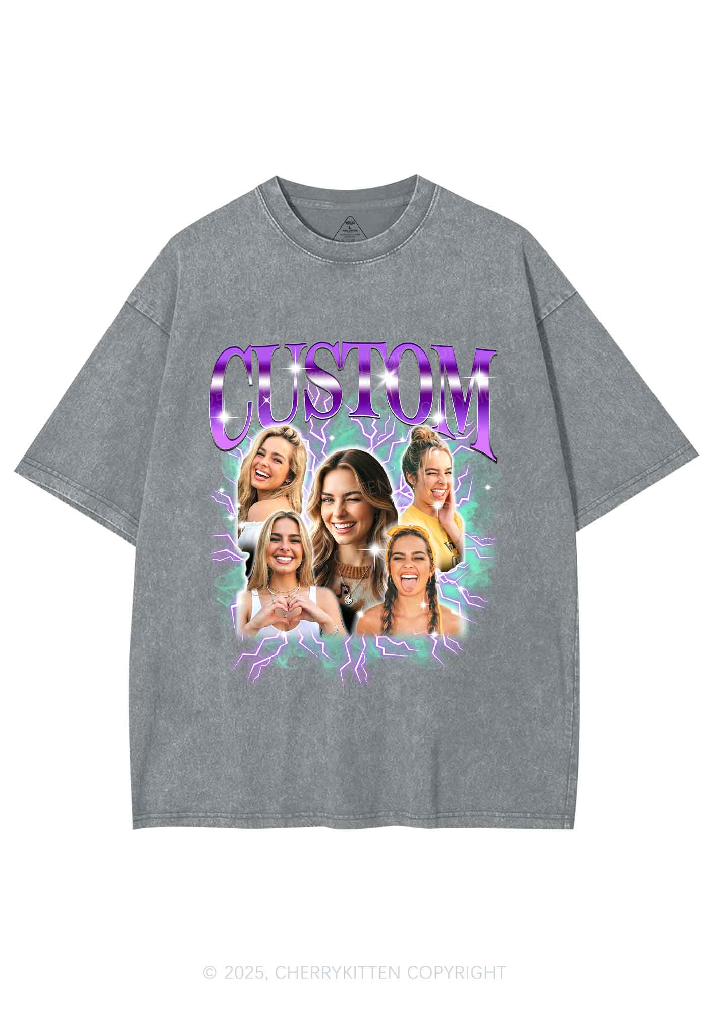 Custom Collage Portrait Y2K Shirts Washed Tee Cherrykitten - Image 8