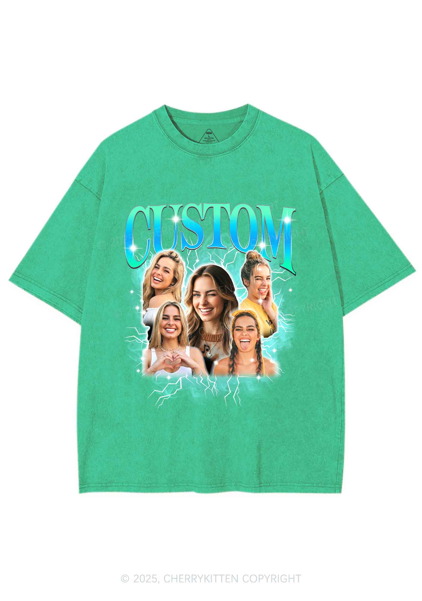 Custom Collage Portrait Y2K Shirts Washed Tee Cherrykitten - Image 9
