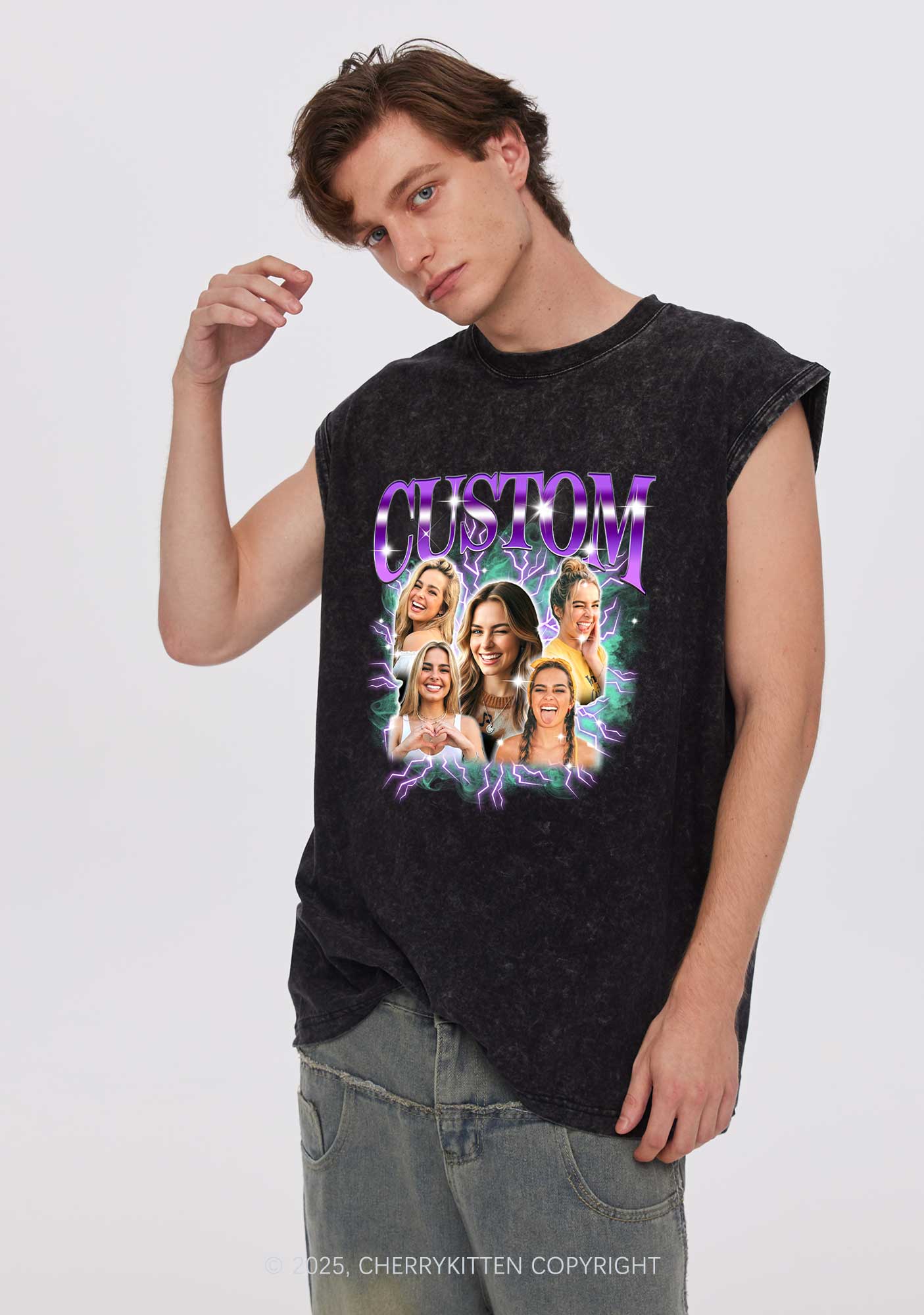Custom Collage Portrait Y2K Washed Muscle Tank Cherrykitten - Image 3