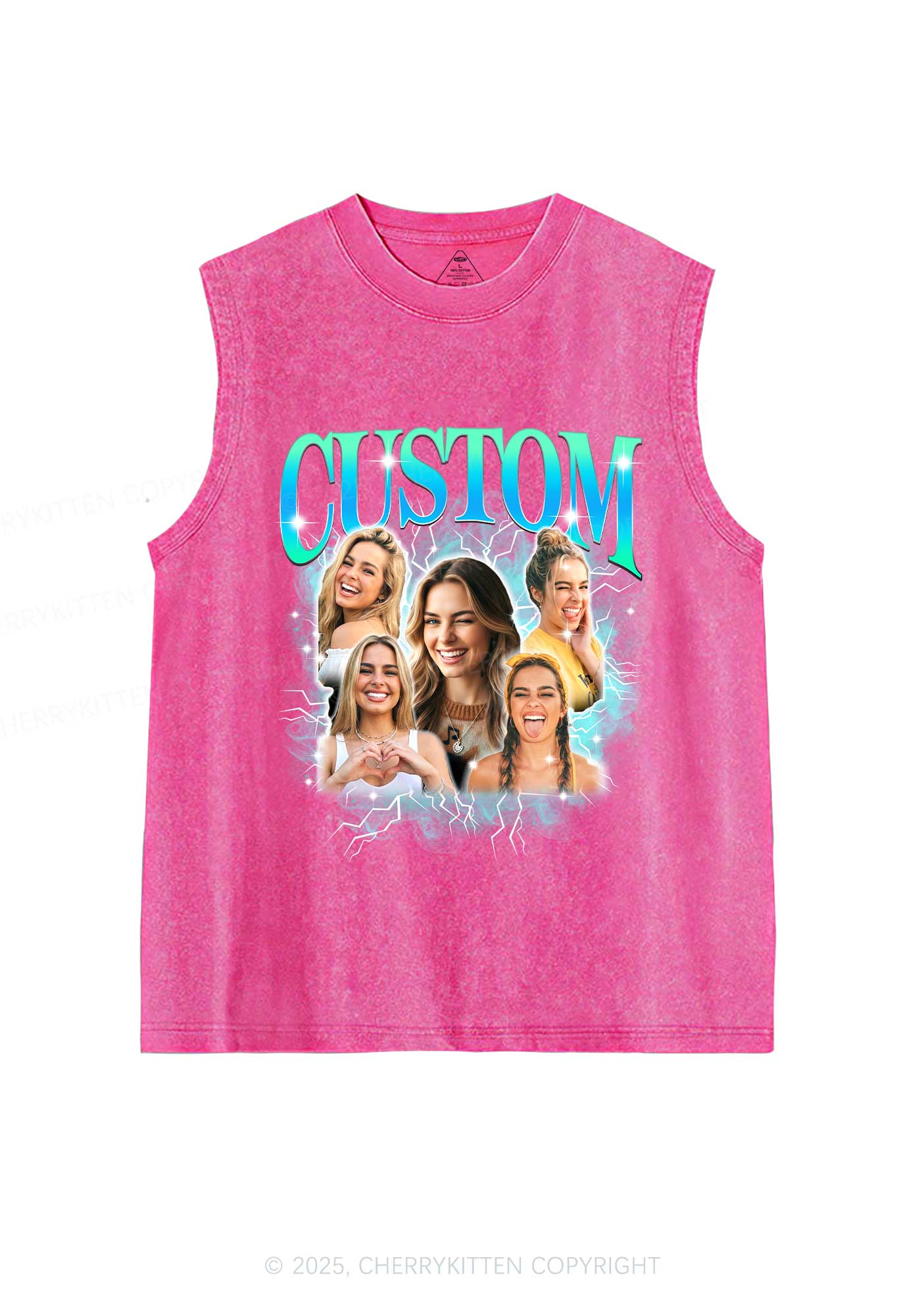 Custom Collage Portrait Y2K Washed Muscle Tank Cherrykitten - Image 4