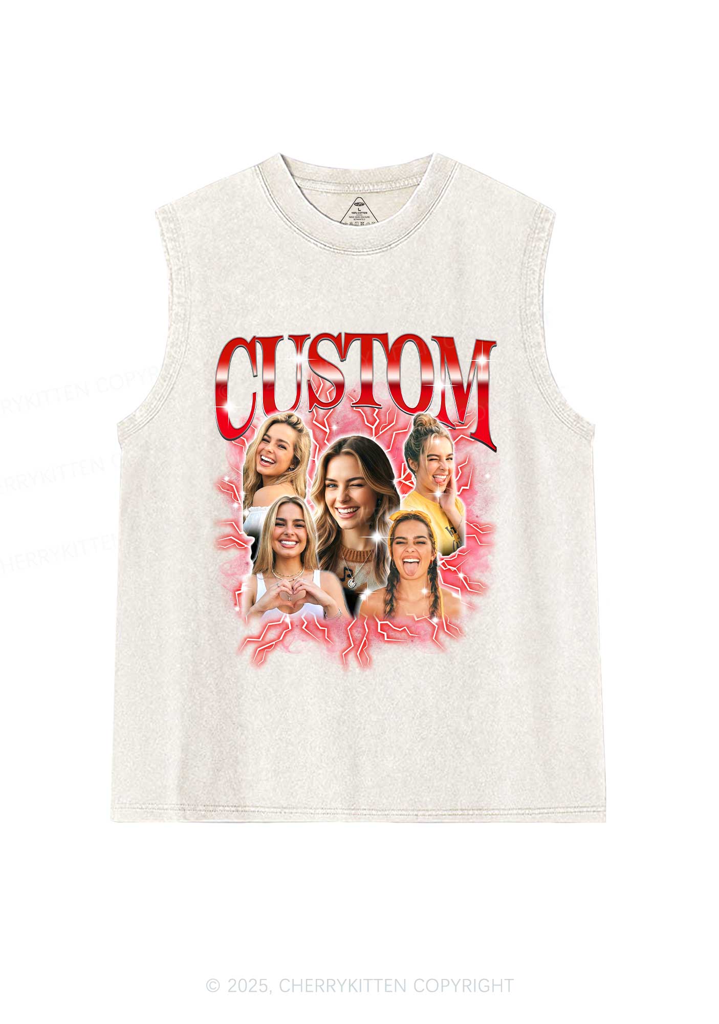 Custom Collage Portrait Y2K Washed Muscle Tank Cherrykitten - Image 5