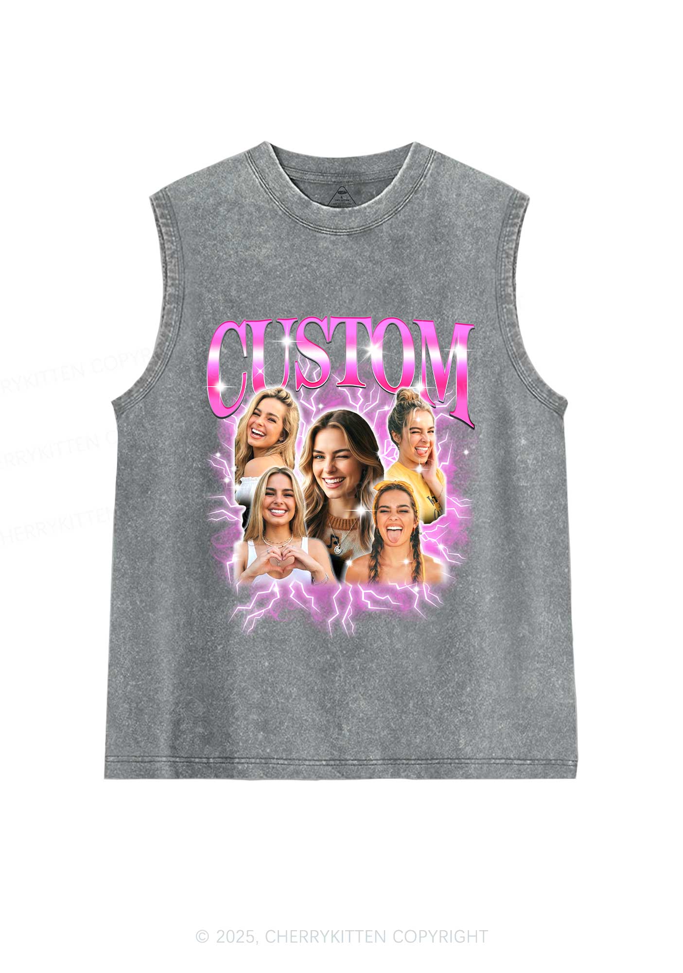 Custom Collage Portrait Y2K Washed Muscle Tank Cherrykitten - Image 7