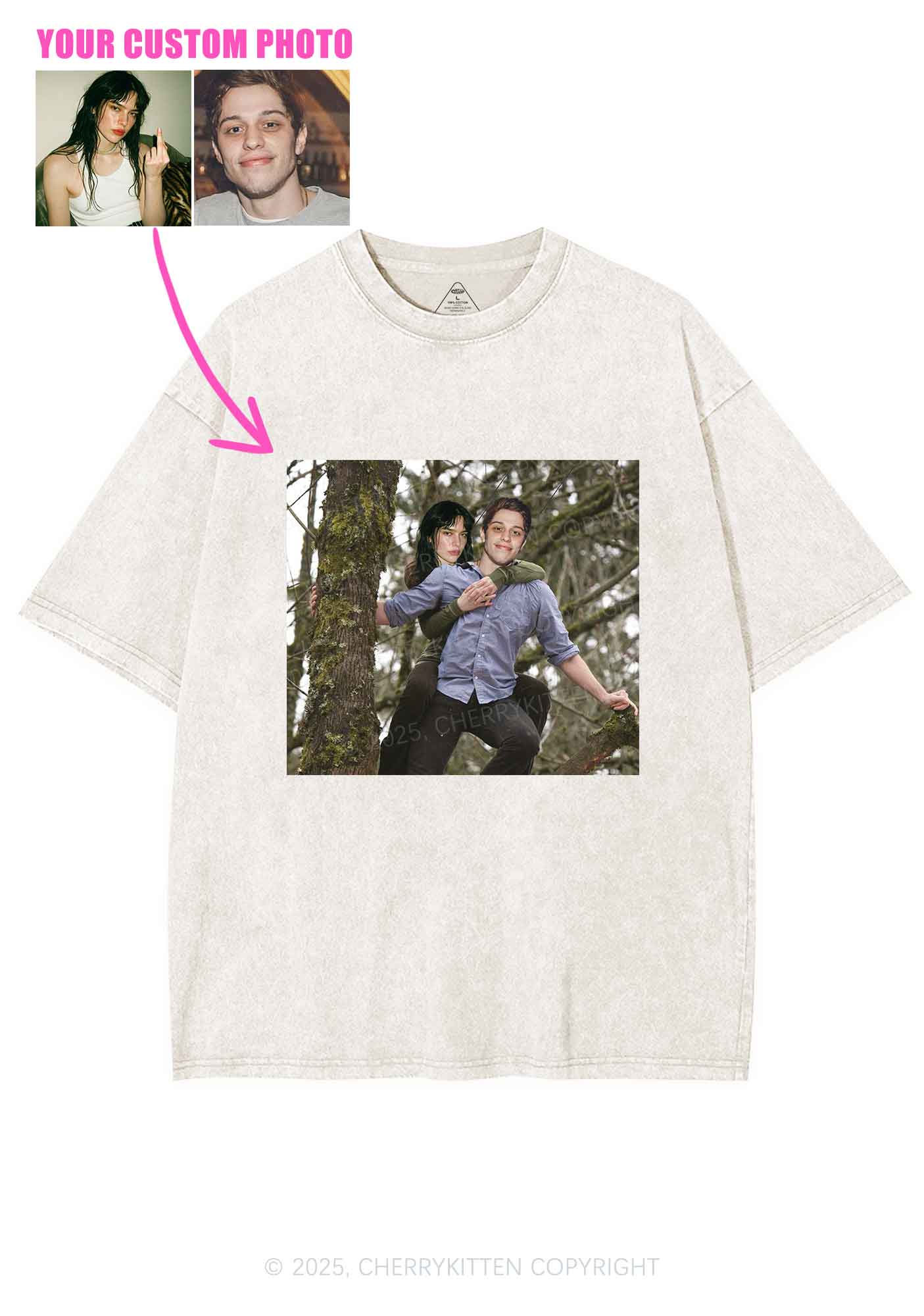 Custom Couple Face Y2K Shirts Washed Tee Cherrykitten - Image 4
